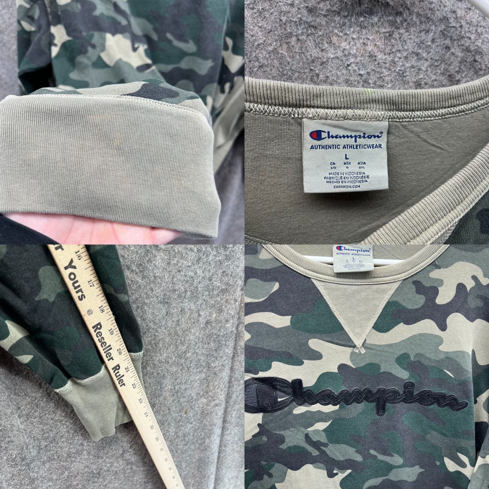 Champion VINTAGE Champion Sweatshirt Mens Large Green Camouflage Fleece Pullover Crewneck Logo All Seasons - Sprinkles: None Size US L / EU 52-54 / 3 - 8 Thumbnail