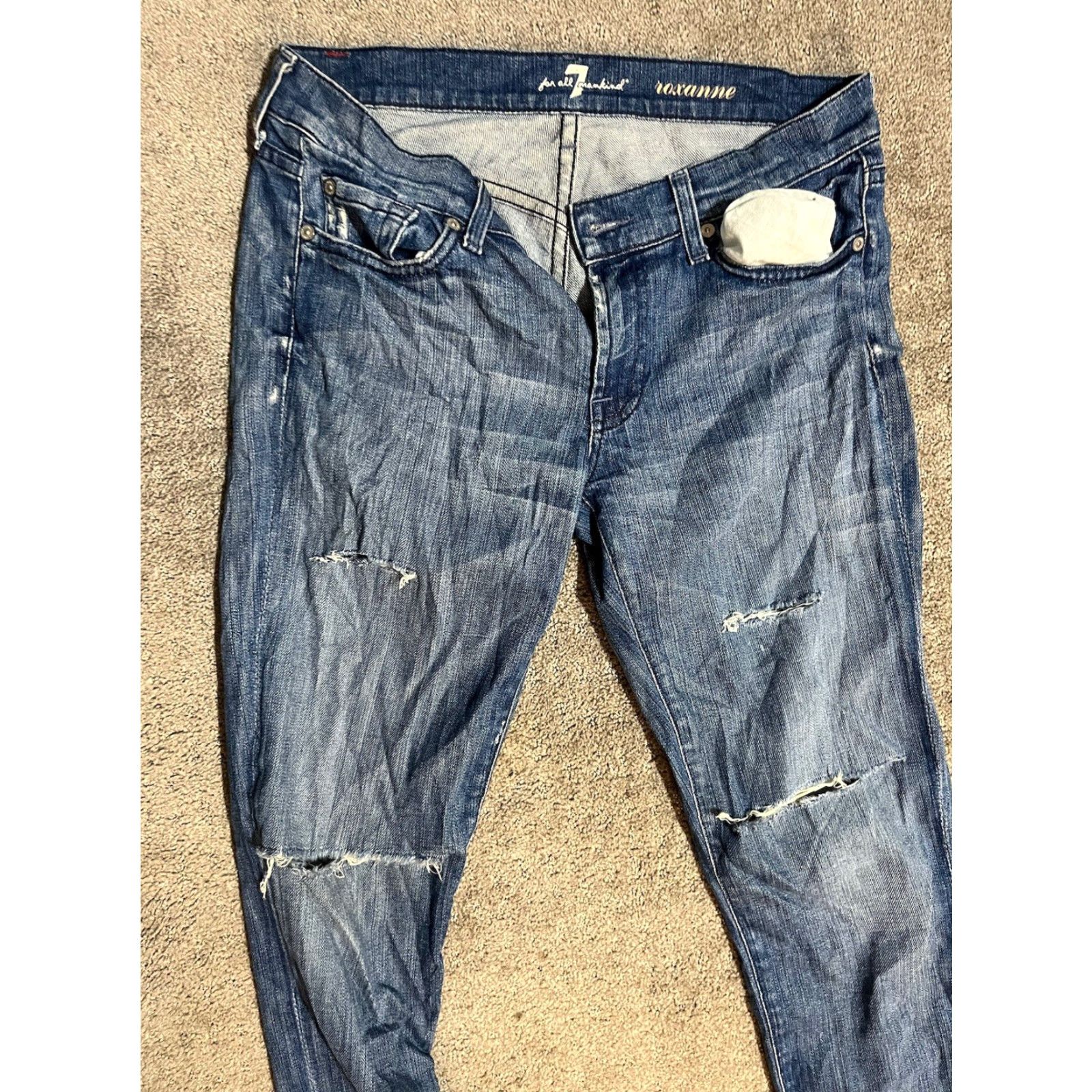7 For All Mankind 7 for all mankind Roxanne Cropped Skinny 28x25 Blue Wash Distressed Women's Size ONE SIZE - 4 Thumbnail