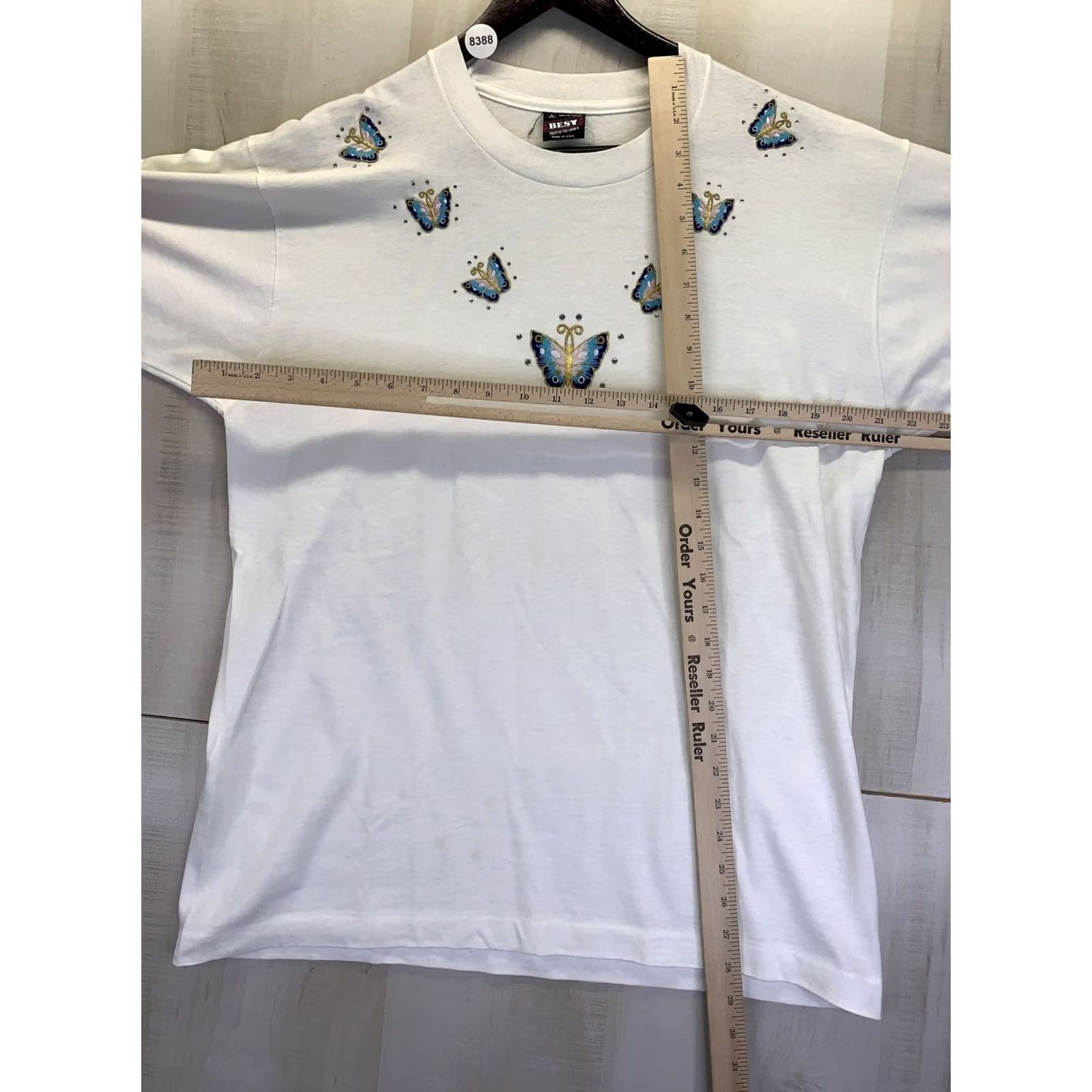 Fruit Of The Loom VINTAGE Fruit of the Loom T-Shirt Womens L White Butterflies Rhinestones 1990s Size L / US 10 / IT 46 - 2 Thumbnail