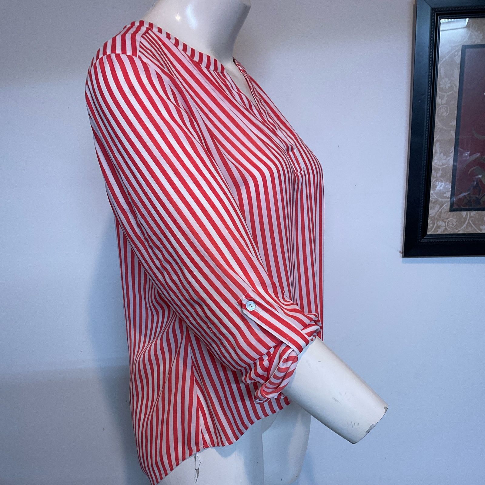 Chicos Chicos Blouse Womens Size 2 Large Coral White Stripe Size L / US 10 / IT 46 - 12 Thumbnail