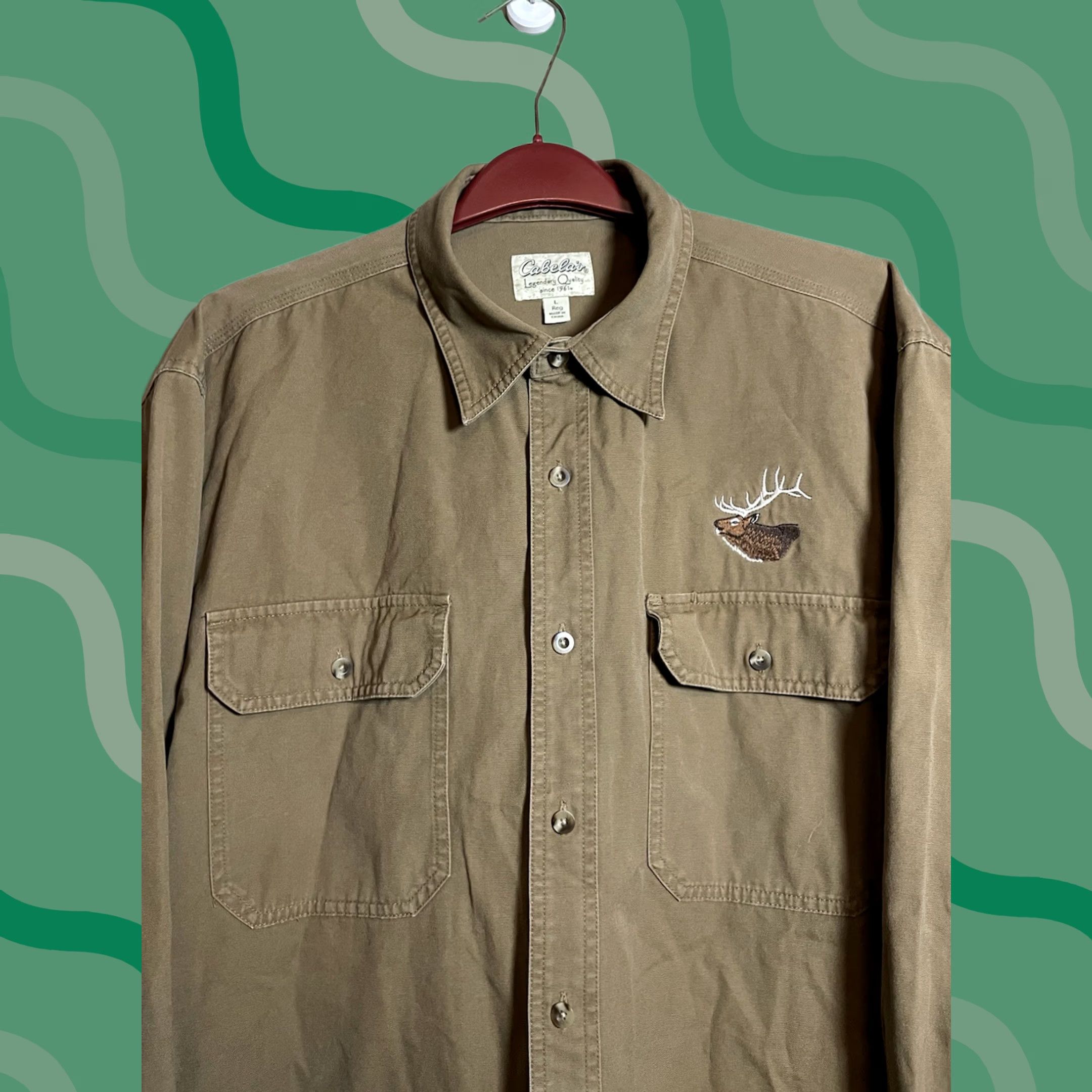 Vintage Cabela’s Men’s L Button-Up Shirt Deer Embroidered Logo Yellow Long Sleeve Casual Cotton Flannel Pockets Size US L / EU 52-54 / 3 - 1 Thumbnail