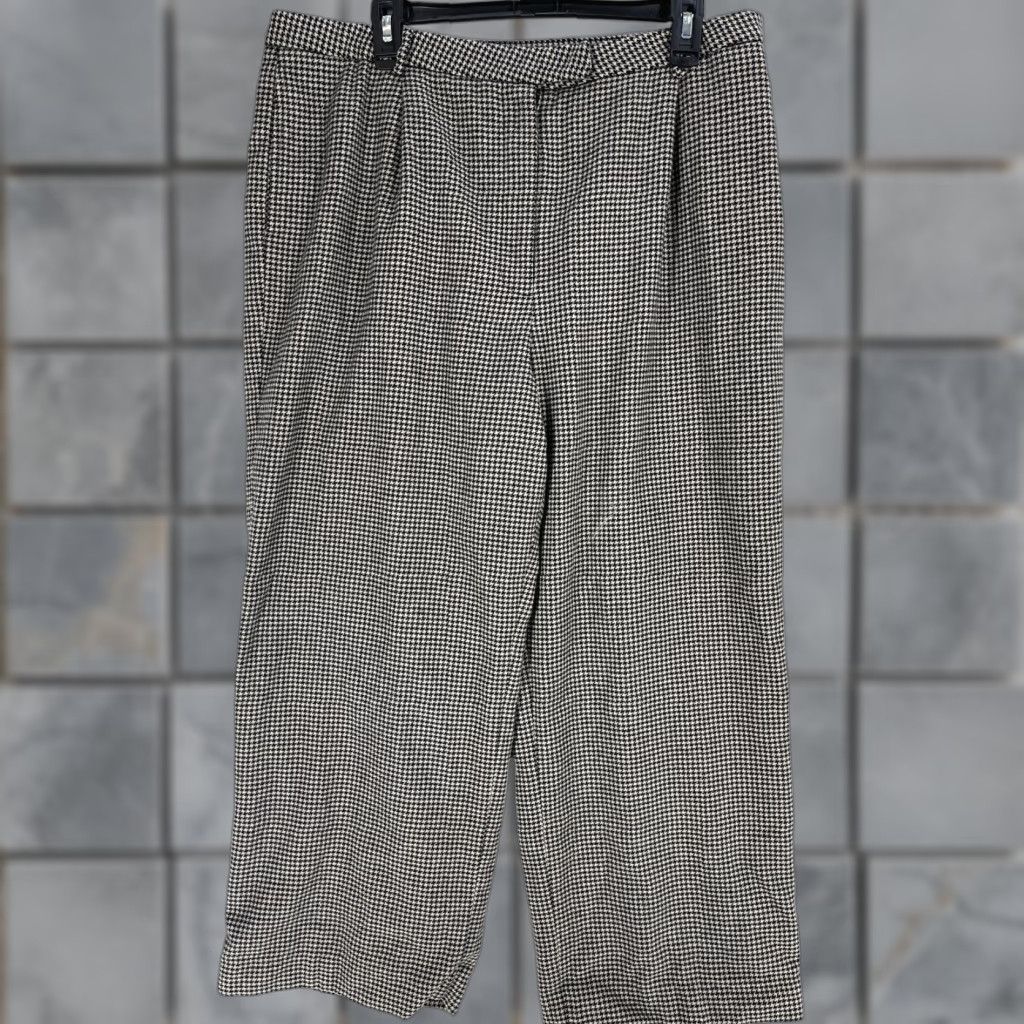 Eddie Bauer VINTAGE Eddie Bauer Wide Leg Trousers Pants Plus 18 Wool Blend Houndstooth Black Beige Tan Pattern Womens Size 24" / US 00 / IT 34 - 1 Thumbnail