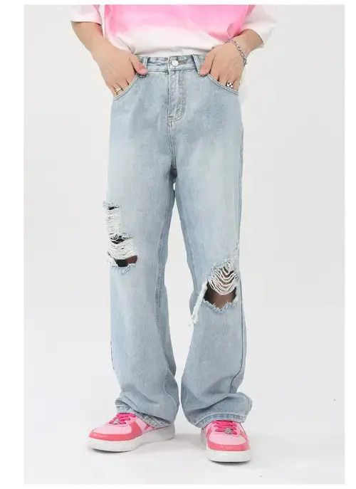 Jean Men's loose washed straight ripped jeans Size US 32 / EU 48 - 2 Thumbnail
