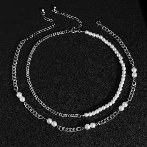 Jewelry 2pc Retro Punk Pearl Necklace Size ONE SIZE - 2 Thumbnail
