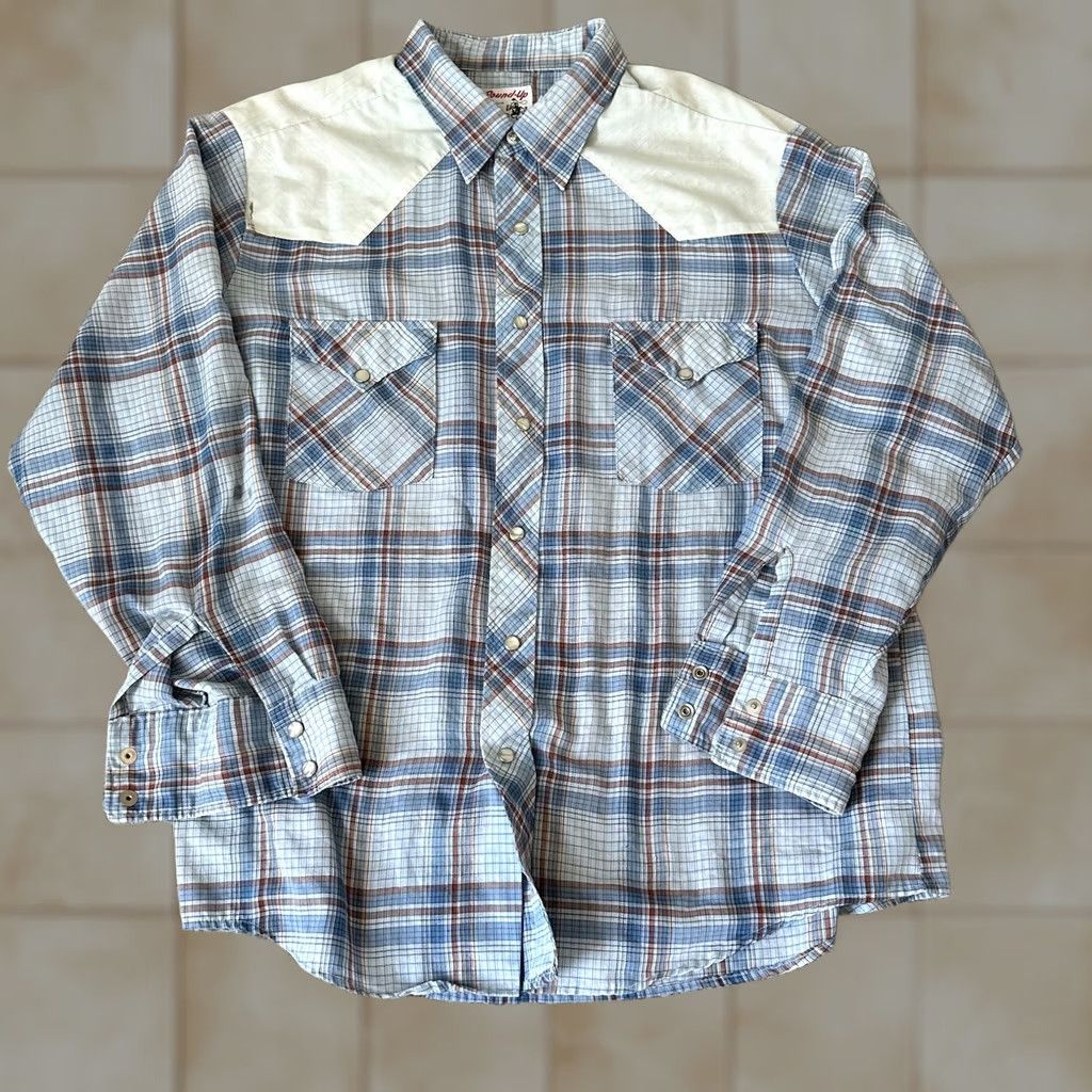 Vintage VINTAGE Round Up Shirt Mens L Blue Plaid Cowboy Western 70s Snap Button-Up Shirt Size US L / EU 52-54 / 3 - 1 Thumbnail