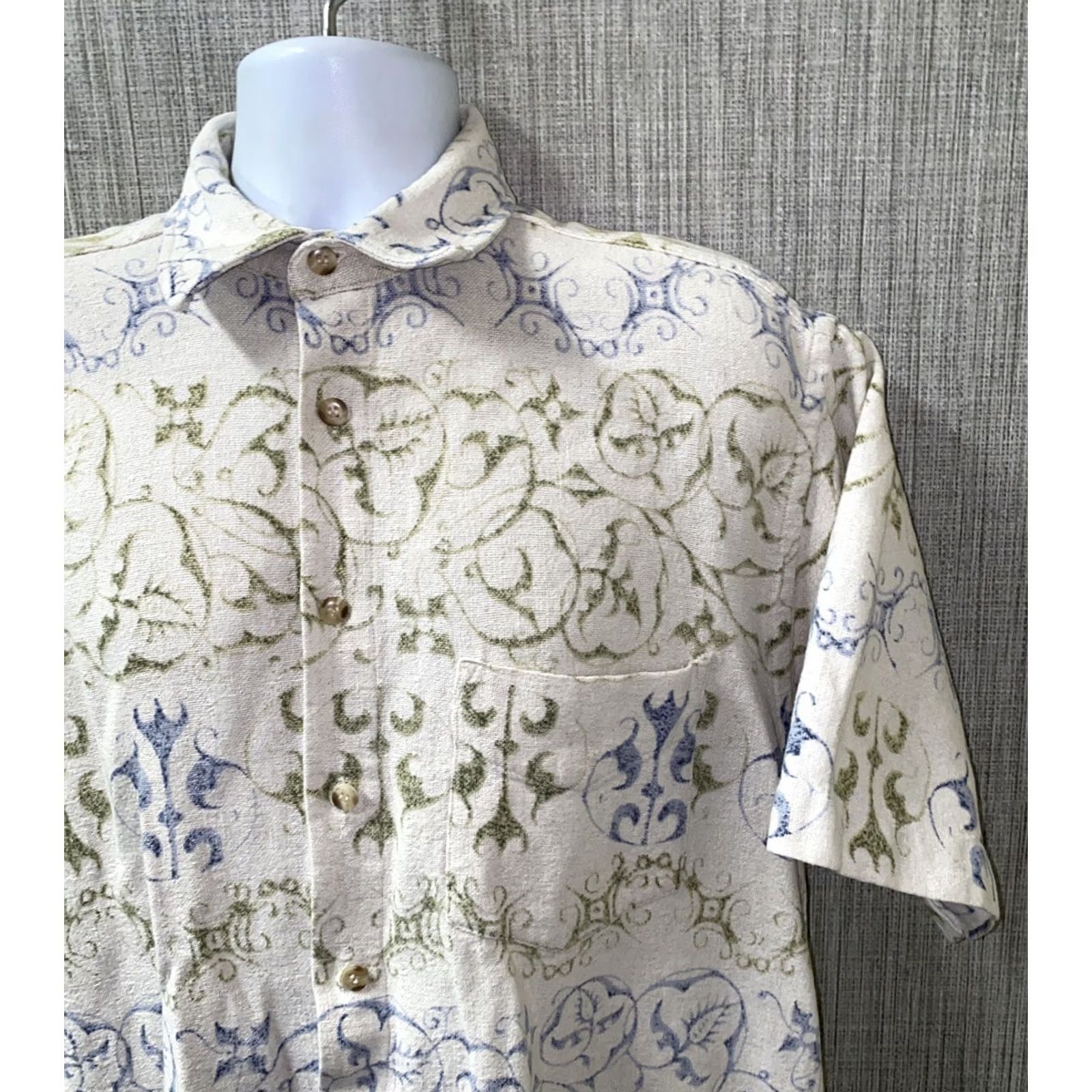 Tom Tailor TOM TAILOR Shirt Men L Multicolor Button Front Cotton/Linen Short Sleeve Geometric Casual Button-Up Clothing Size US L / EU 52-54 / 3 - 2 Thumbnail