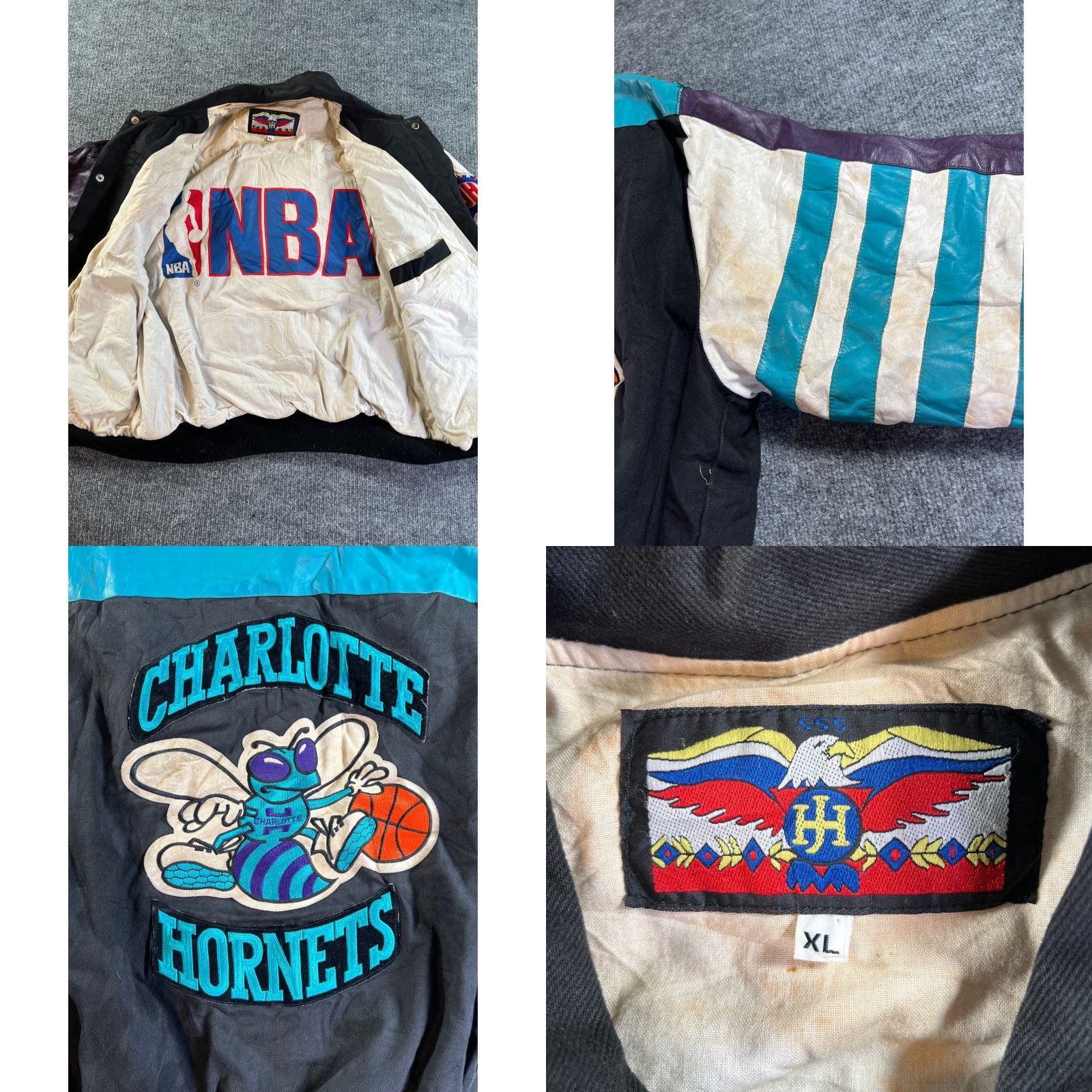 Hamilton VINTAGE Jeff Hamilton Charlotte Hornets Leather 90s Varsity Jacket Mens XL Black Size US XL / EU 56 / 4 - 9 Thumbnail