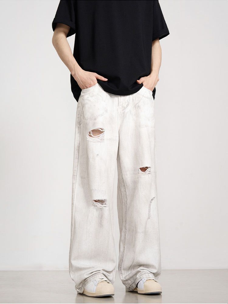 Japanese Brand × Jean Men's vintage washed distressed loose straight ripped jeans Size US 32 / EU 48 - 3 Thumbnail