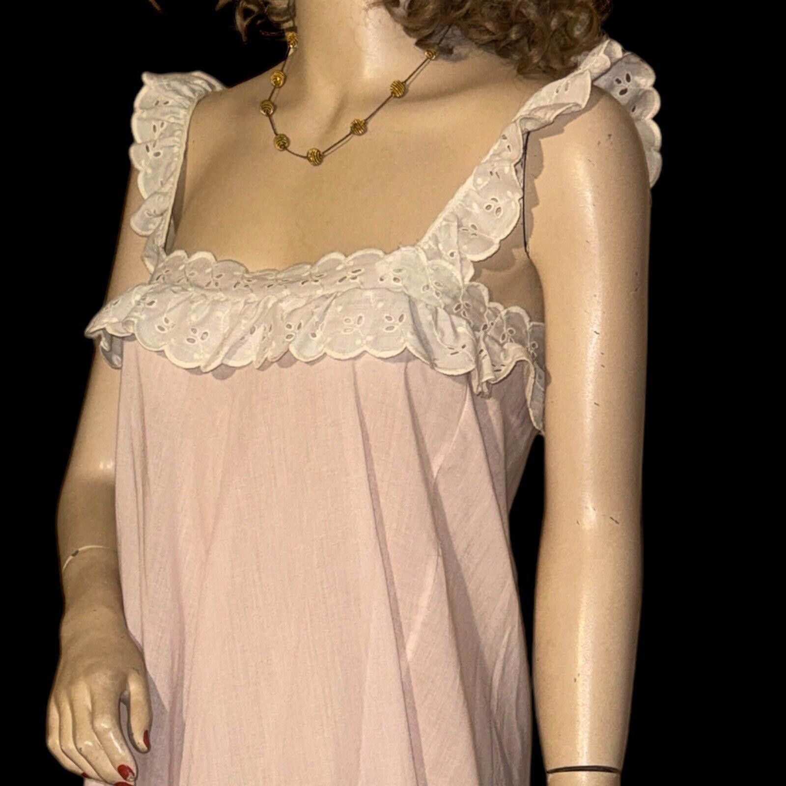 Designer Vtg Lucie Ann Claire Sandra Pink Eyelet Trim Nightgown S M P Size ONE SIZE - 2 Thumbnail