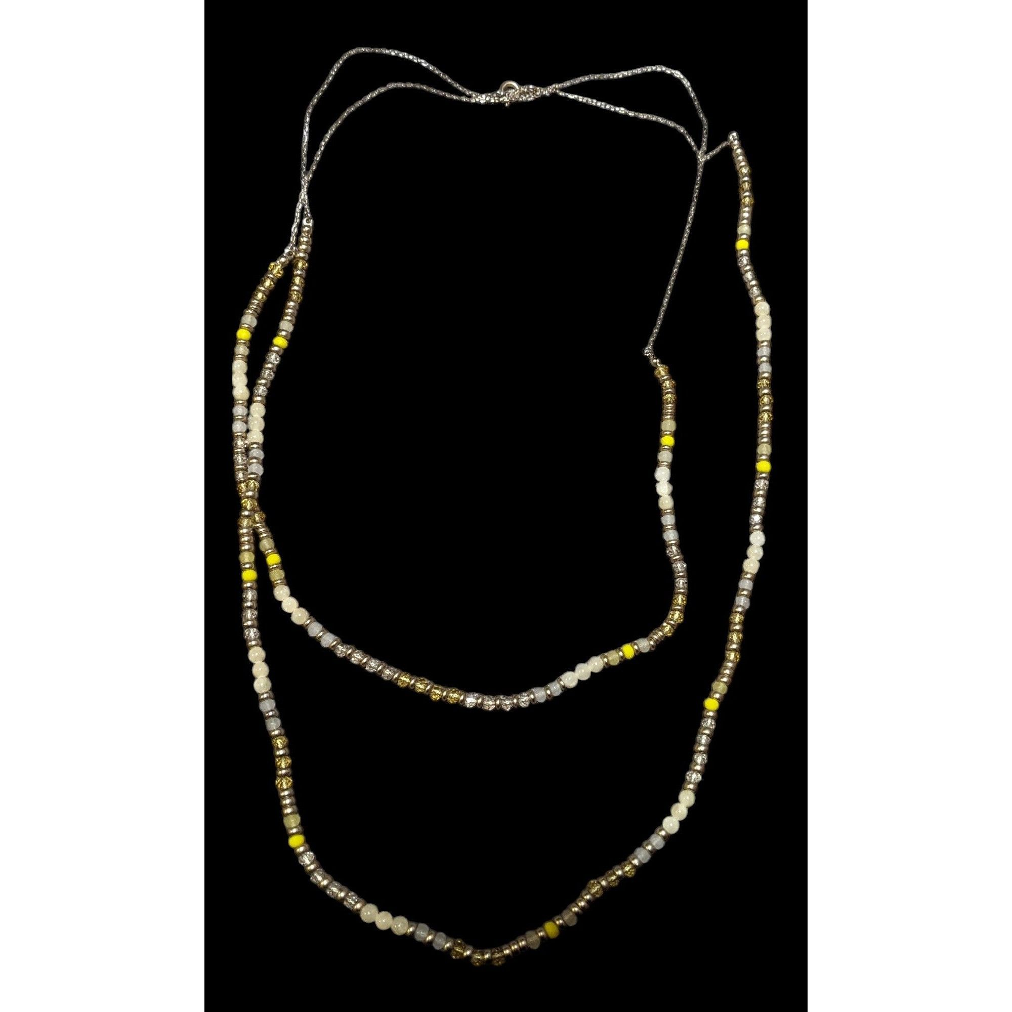 Other Yellow Silver Tone And White Beaded Multilayer Necklace Size ONE SIZE - 3 Thumbnail