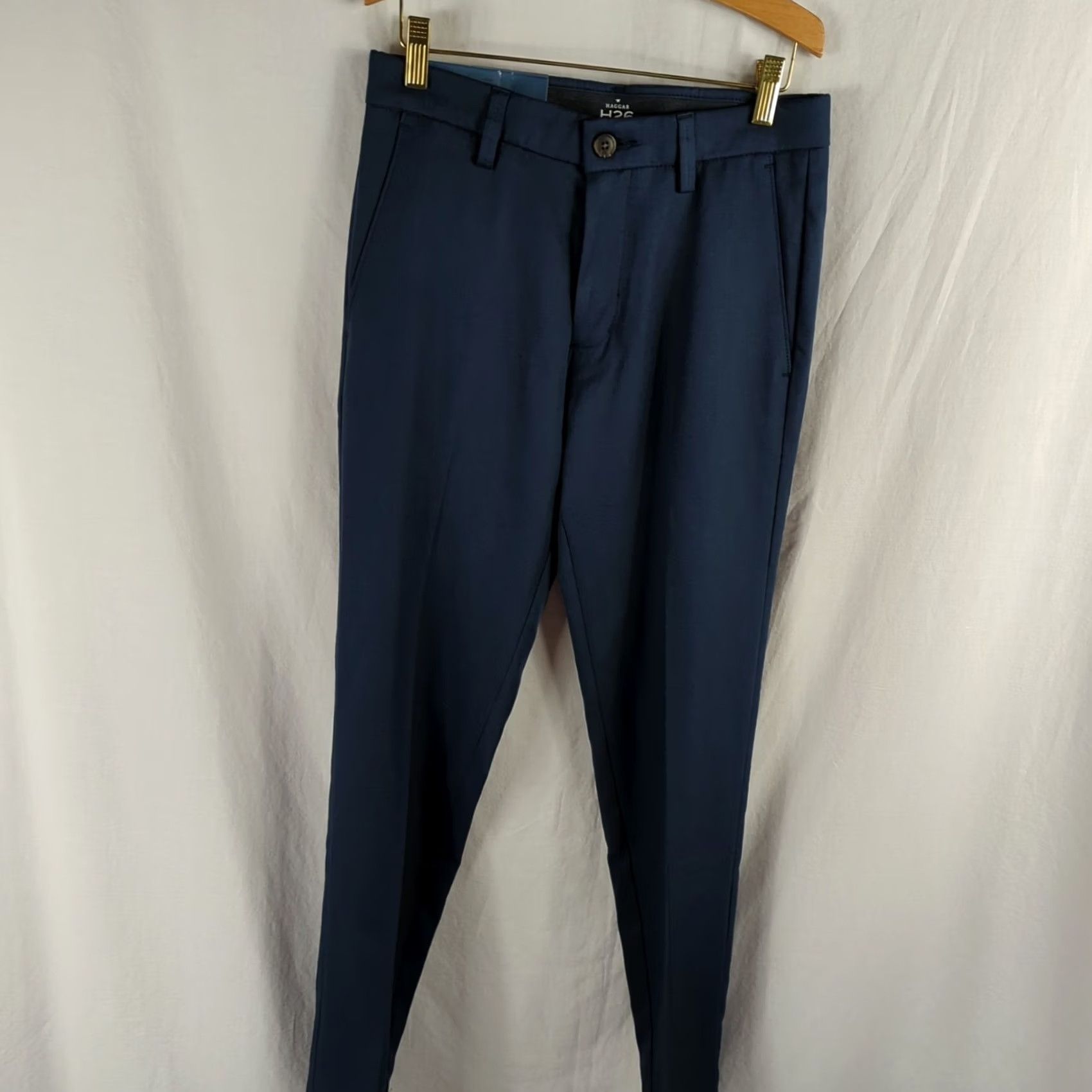 Haggar Haggar H26 Slim Fit Dress Pants Men 28 x 30 Blue No Iron Flat Front Straight Leg 4-Way Stretch Medium Twill Size US 28 / EU 44 - 2 Thumbnail