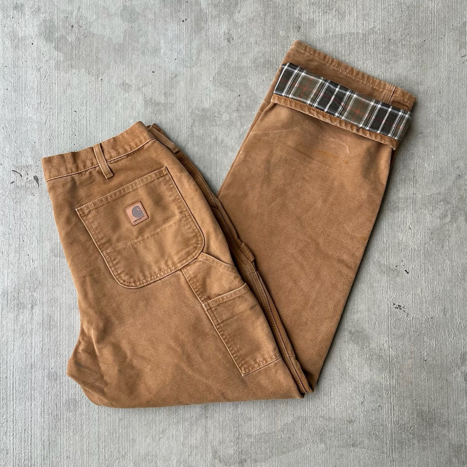 Carhartt brown flannel lined work wear carpenter pants