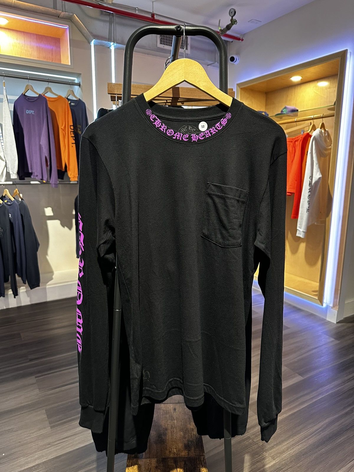image of Chrome Hearts Black/purple Collar Logo Long Sleeve T-Shirt, Men's (Size Medium)