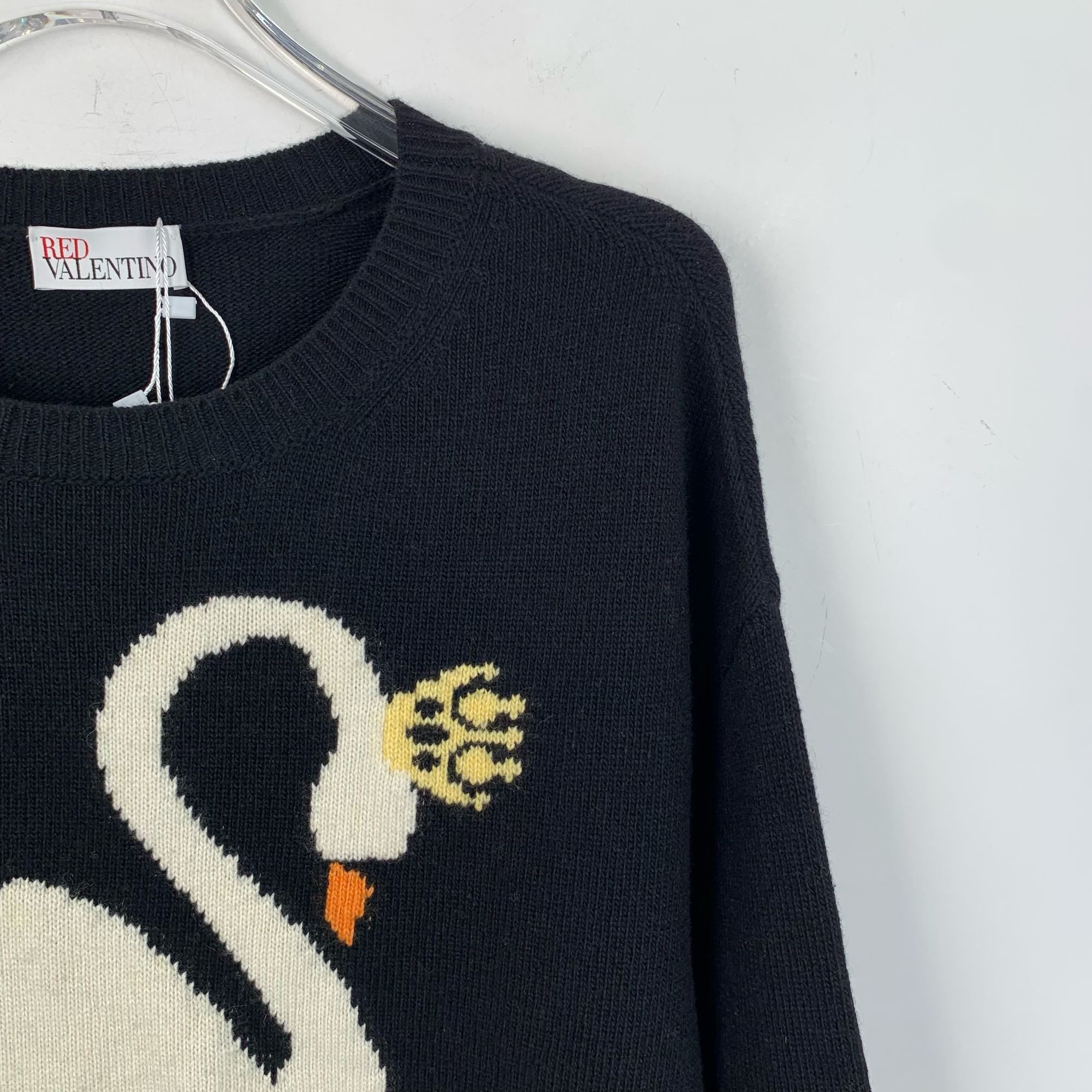 RED Valentino Red Valentino Black Sweater With Swan Graphic Design Size M / US 6-8 / IT 42-44 - 3 Thumbnail