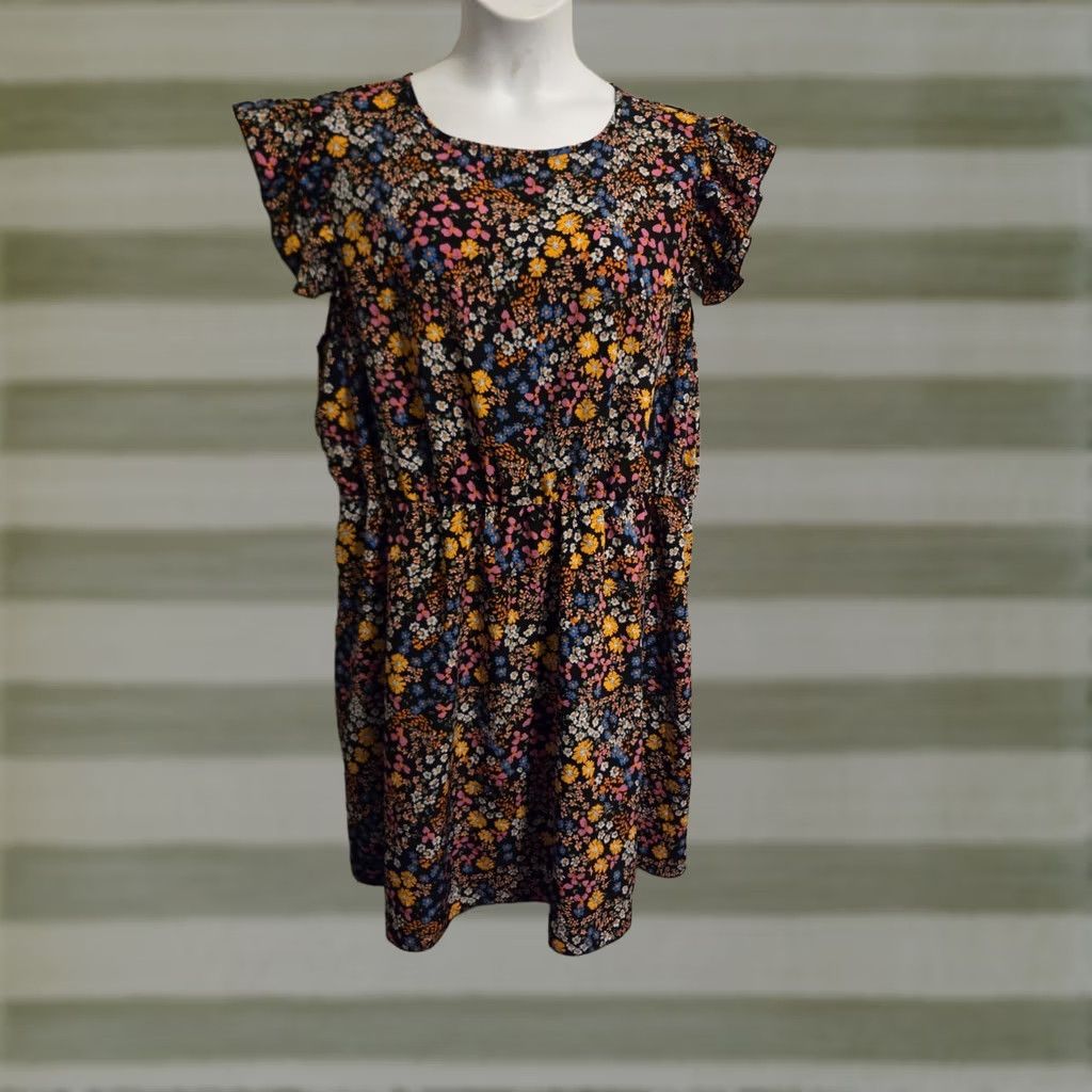Shein SHEIN Curve 4XL Floral Print Cap Sleeve A-Line Dress Short Sleeve Knee Length Casual Women Multicolor Summer Size 40" / US 18 - 1 Thumbnail