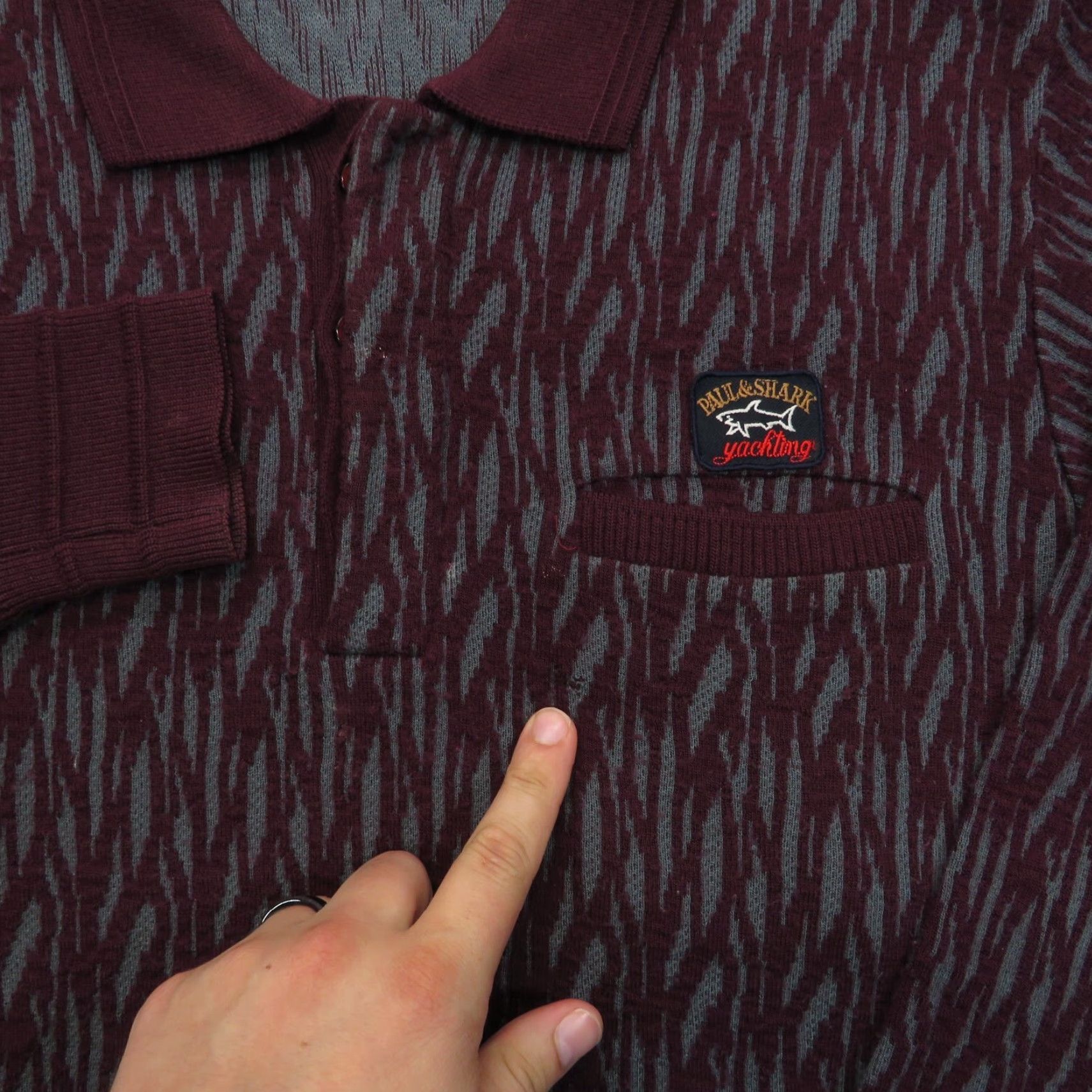 Paul & Shark VINTAGE Paul & Shark Yachting Sweater Mens M Maroon Long Sleeve Polo Tiger Stripe Size US M / EU 48-50 / 2 - 4 Thumbnail