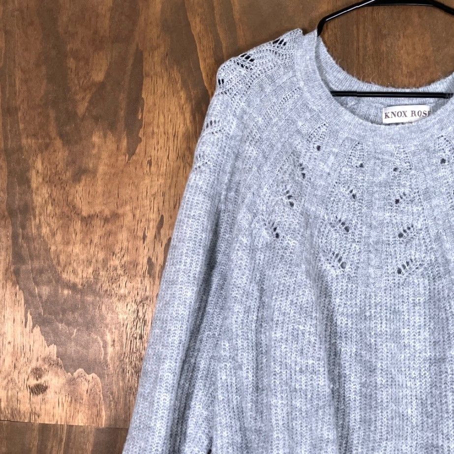 Vintage Knox Rose Womens Sweater Gray Scoop Neck Long Sleeve Open Knit Stretch Large Size L / US 10 / IT 46 - 4 Thumbnail