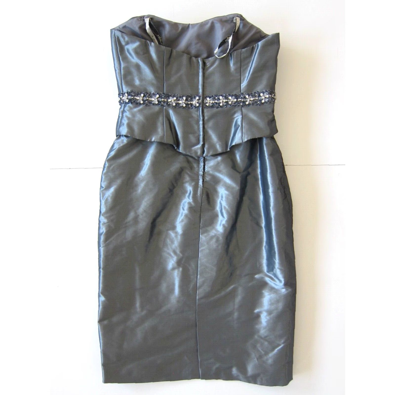 Vintage Rina Di Montello Blue Grey Satin Jewel Diamond Strapless Formal Party Dress 8 Size XS / US 0-2 / IT 36-38 - 2 Thumbnail
