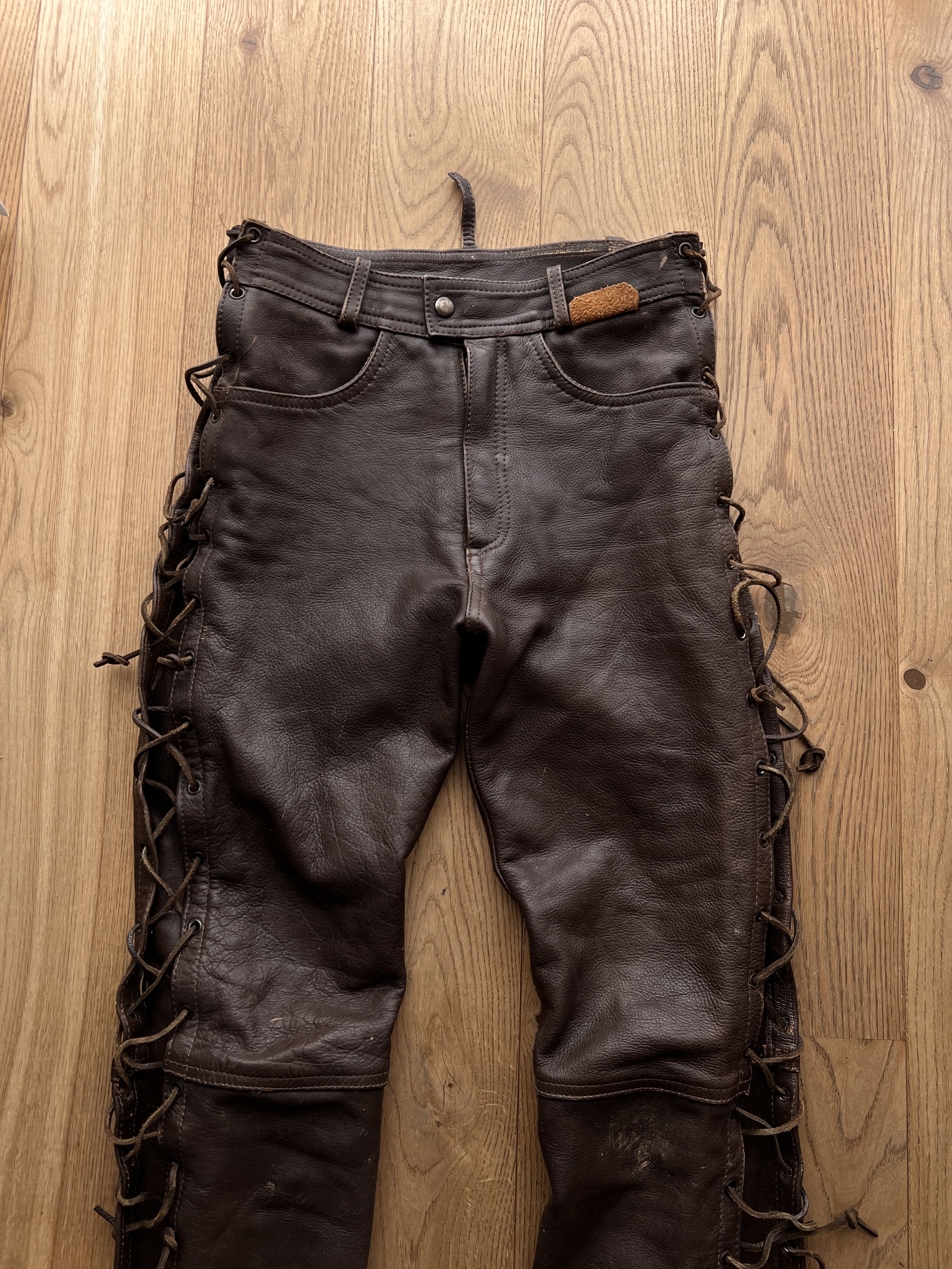Genuine Leather Crazy! Cowboy core lace up leather pants opium avant garde S Size US 29 - 14 Thumbnail