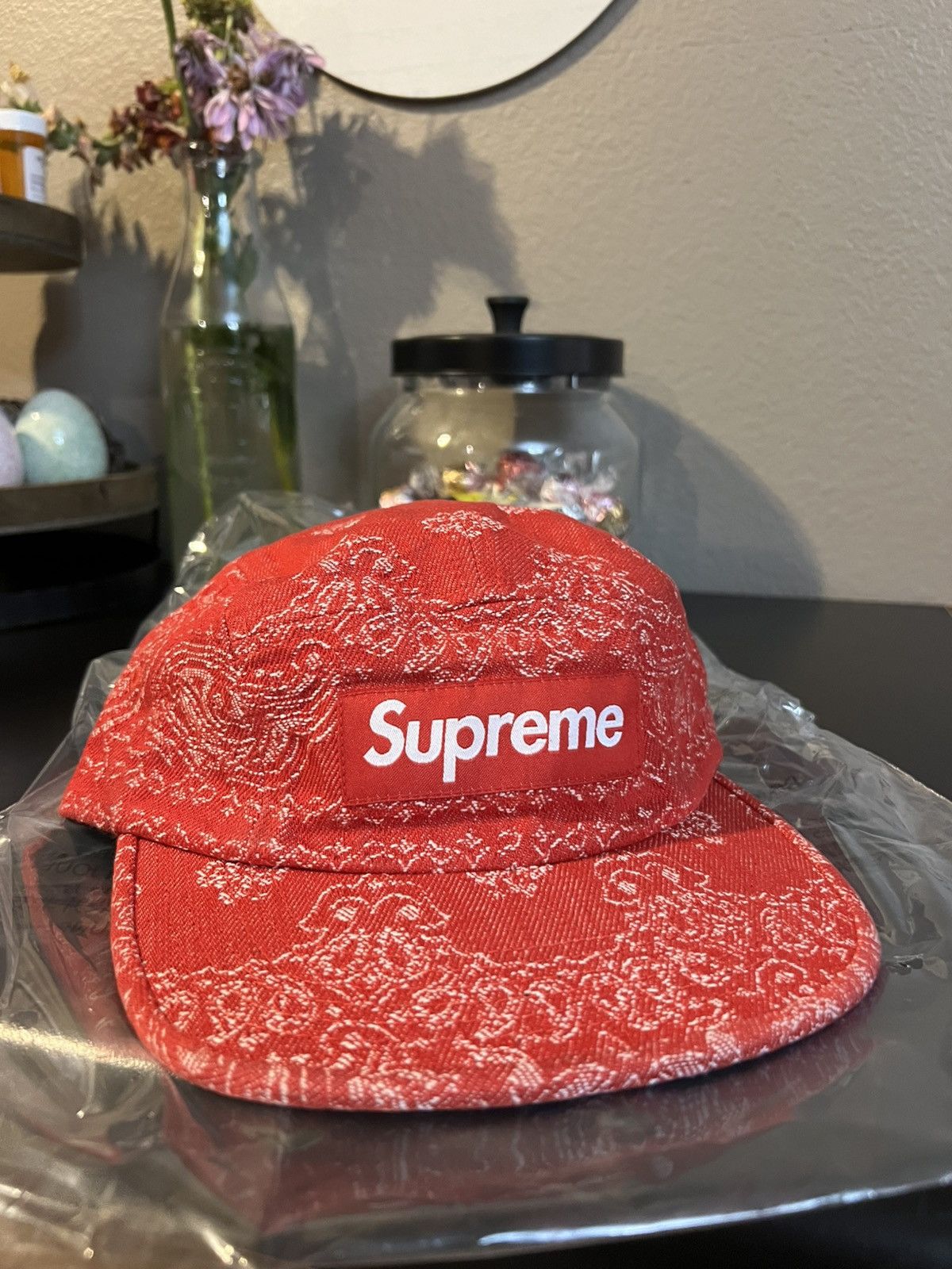 Supreme Bandana Jacquard Denim Camp Cap Red | Grailed