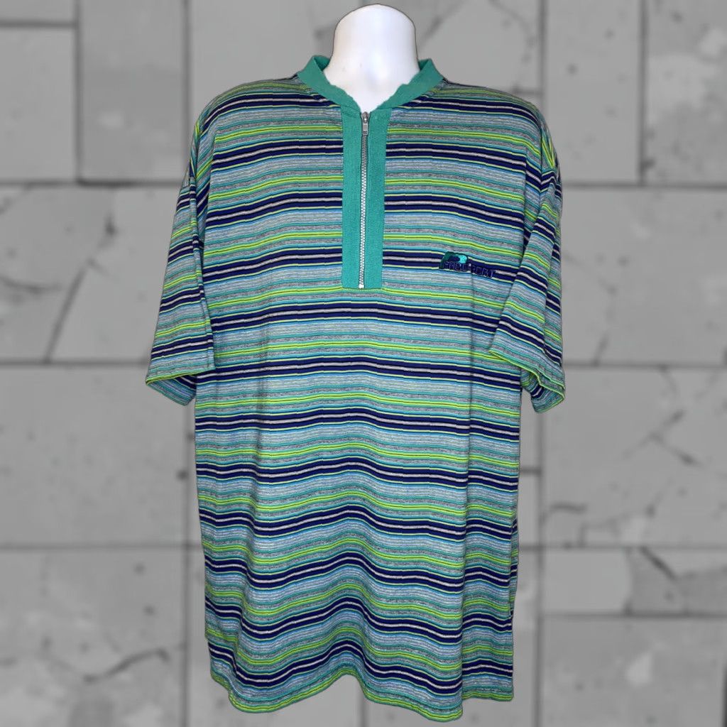 Vintage VTG PACO Sport Mens Green Striped 1/2 Zip Short Sleeve Shirt Size 2XLT Size US XXL / EU 58 / 5 - 1 Thumbnail