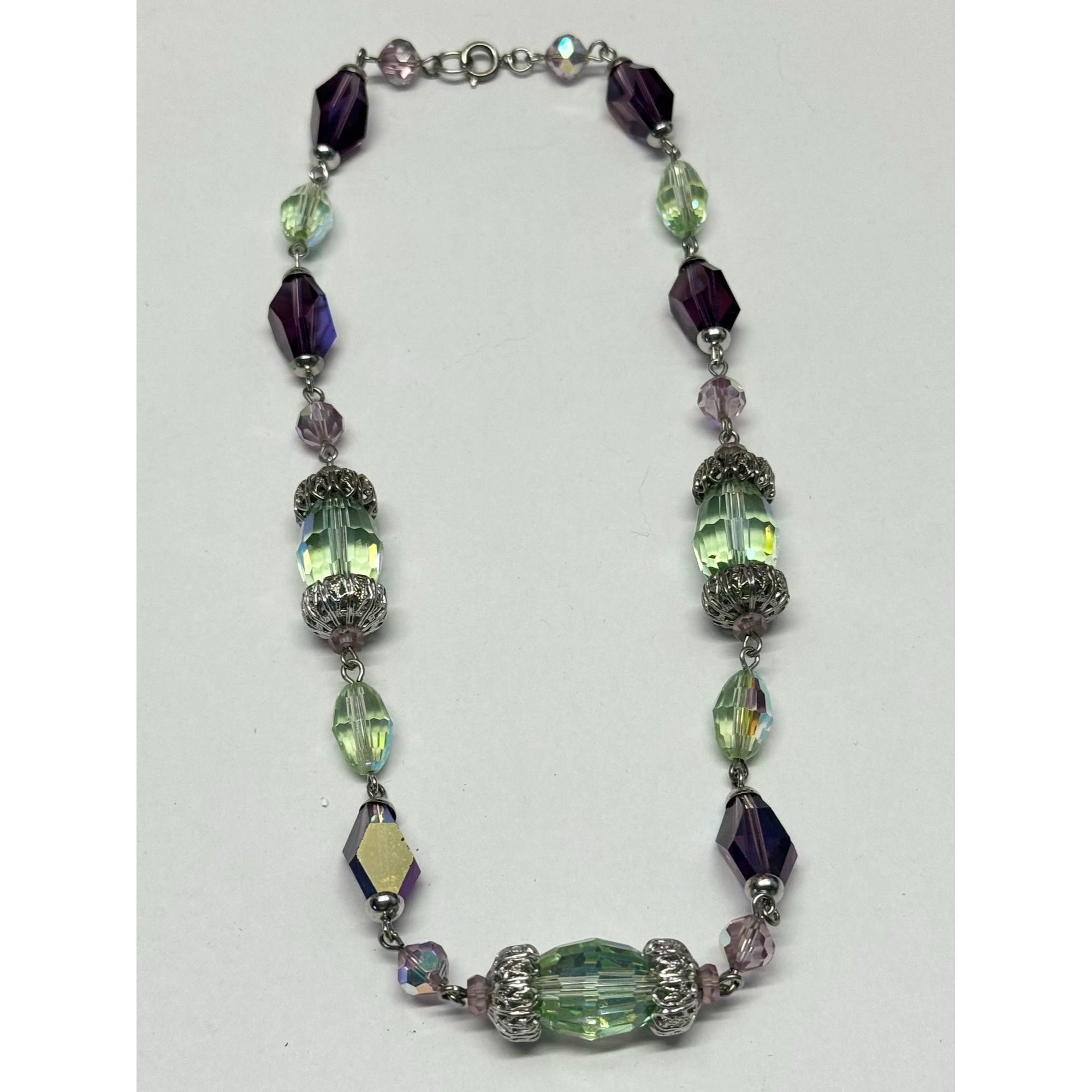 Vintage Vintage purple green silver filigree beaded crystal necklace Size ONE SIZE - 4 Thumbnail