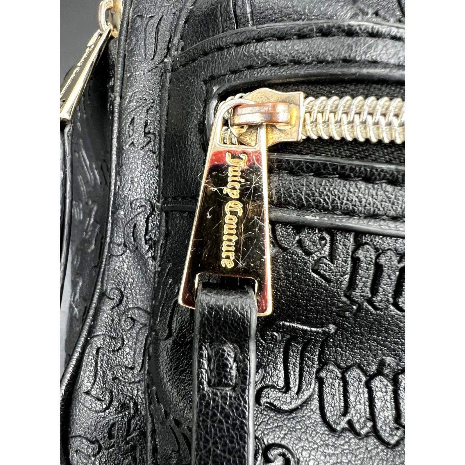 Juicy Couture Juicy Couture Black Leather Backpack Purse Logo Pattern Medium Casual Travel Zip Closure Womens Size ONE SIZE - 4 Thumbnail