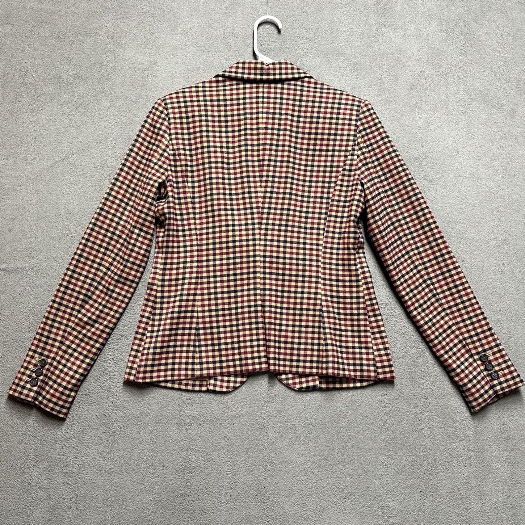 Merona Merona Blazer Womens 8 Maroon Beige Gingham Plaid One-Button Single-Breasted Jacket EUC Size M / US 6-8 / IT 42-44 - 2 Thumbnail