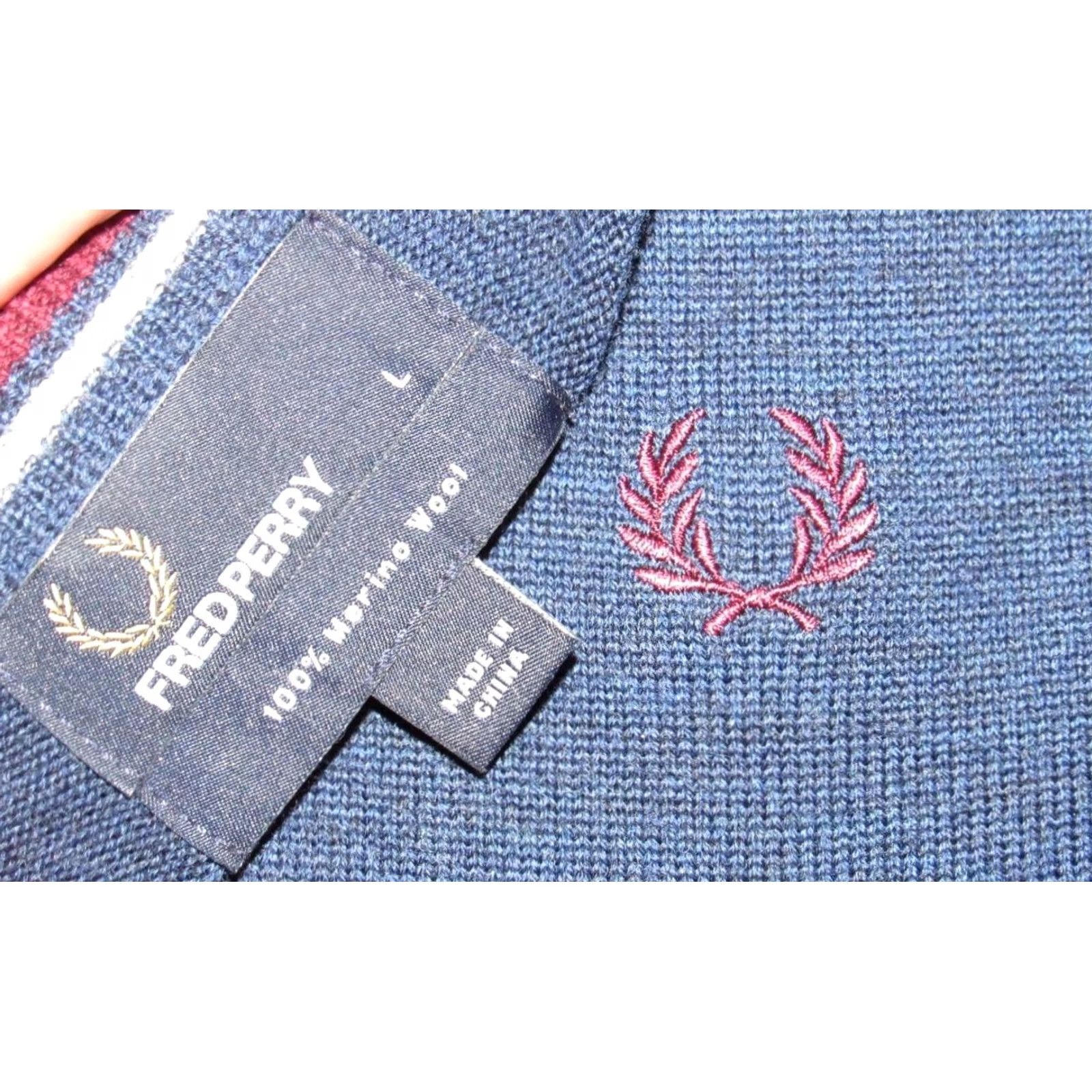 Fred Perry FRED PERRY Navy Blue Merino Wool Crewneck Sweater Large Size US L / EU 52-54 / 3 - 3 Thumbnail