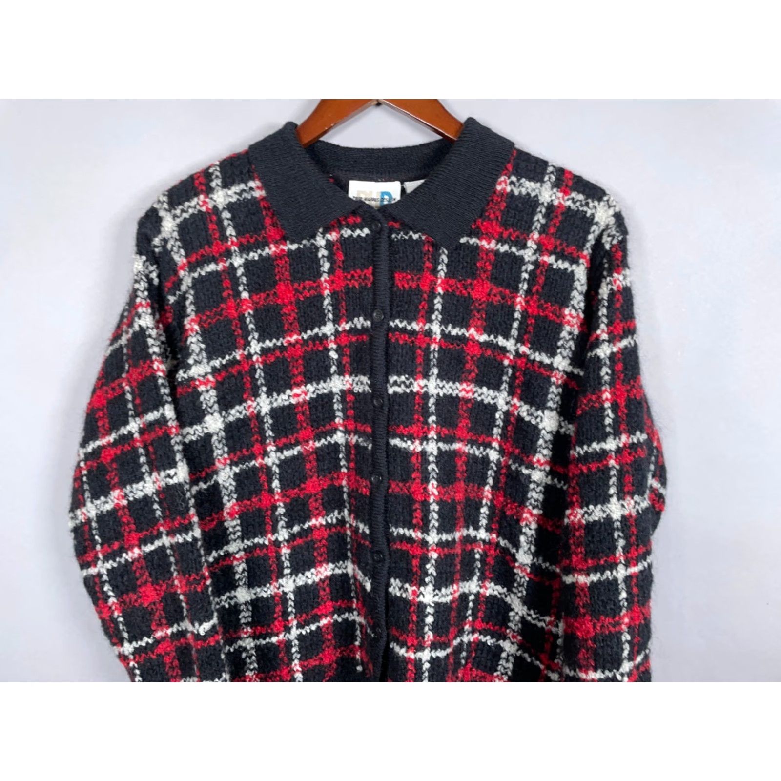 Vintage Vintage Yes Paul Harris Mohair Blend Cardigan Women's Large Red Black Plaid Sweater Collared Size L / US 10 / IT 46 - 4 Thumbnail