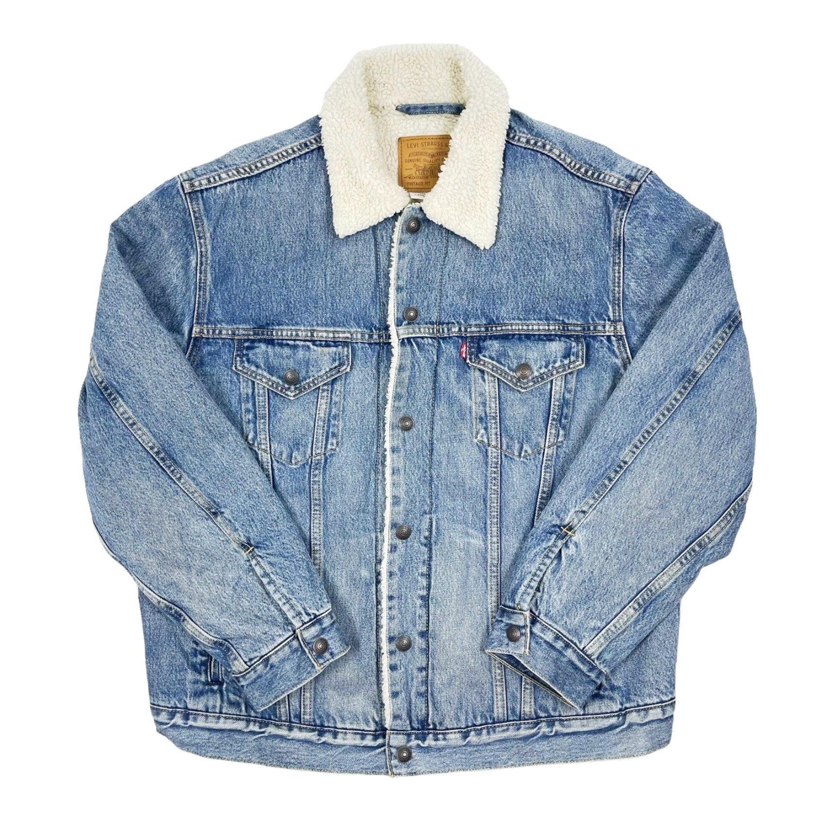 Levi's Levi's Premium Trucker Jacket Light Blue Denim Sherpa Lined Men's Large Size US 33 - 2 Thumbnail