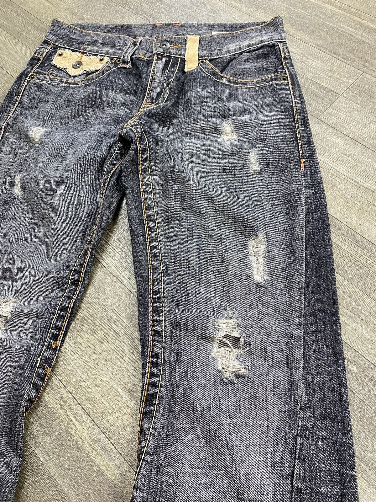 If Six Was Nine × Le Grande Bleu (L.G.B.) × Tornado Mart 2000s Semantic Design Distressed Punk Lgb Y2k Flared Jeans Size US 29 - 5 Thumbnail