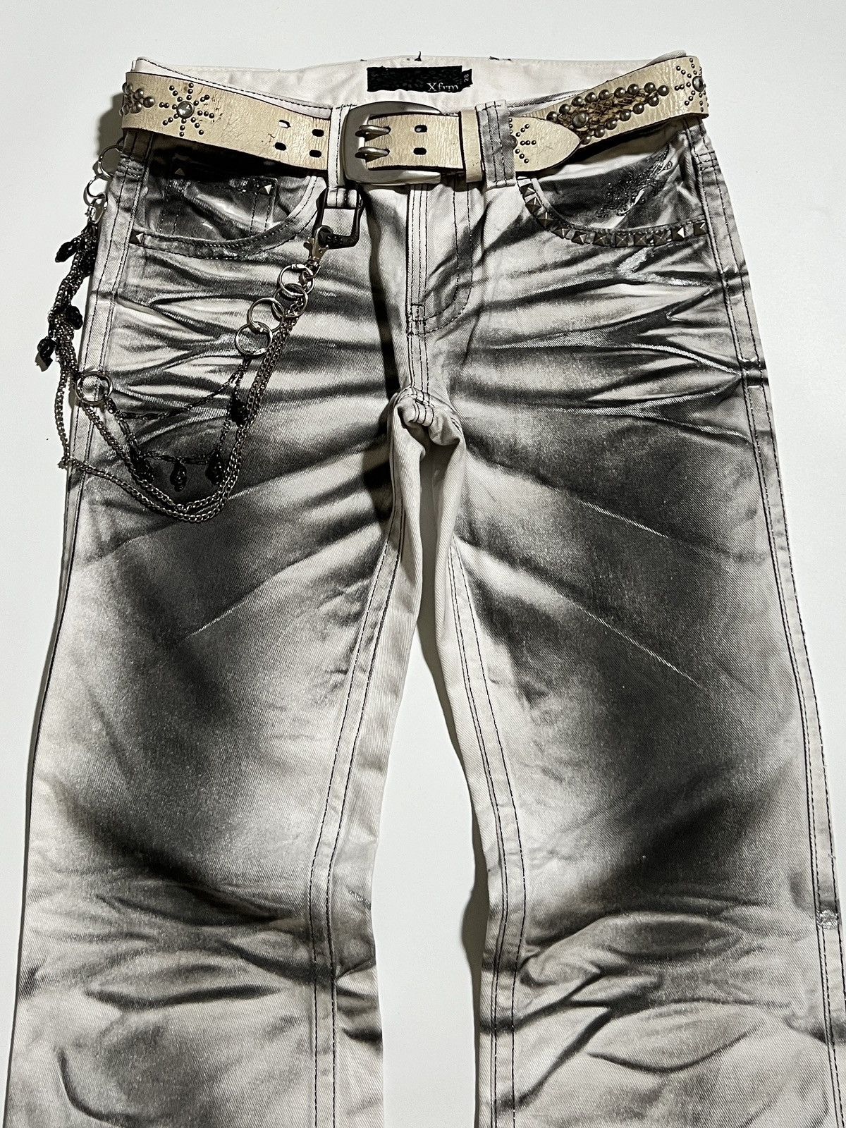 Japanese Brand Xfrm Silver Glitter Waxed Bootcut Jeans Y2K Japanese Brand Size US 31 - 5 Thumbnail