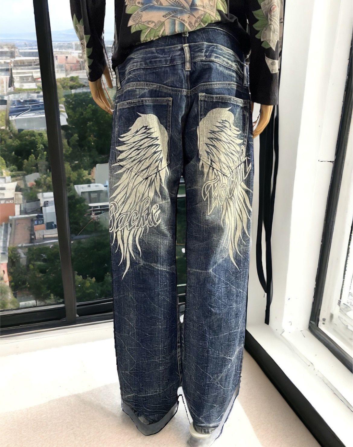 Hysteric Glamour × Japanese Brand 🪽 BackForth Japan Goth Wing Double Waist Loose Jeans Size US 32 / EU 48 - 3 Thumbnail