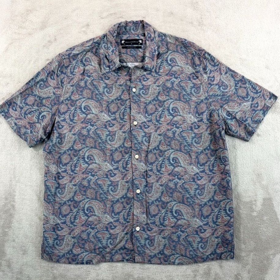 Allsaints VINTAGE? NO — ALLSAINTS Transmission Relaxed Fit Shirt Men Medium Paisley Floral Loop Collar Shirt Size US M / EU 48-50 / 2 - 4 Thumbnail