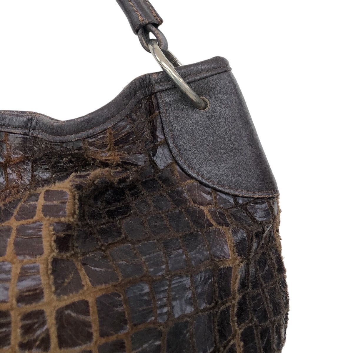 Japanese Brand 4-Session Crocodile Pattern Leather BrownTote Bag Made in 🇯🇵 Size ONE SIZE - 7 Thumbnail