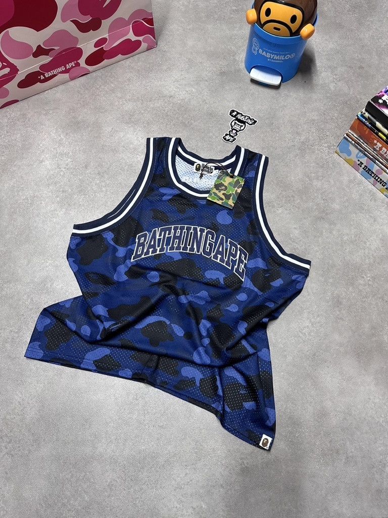 A BATHING APE BAPE JERSEY BASKET BALL BLUE COLOR CAMO TOP