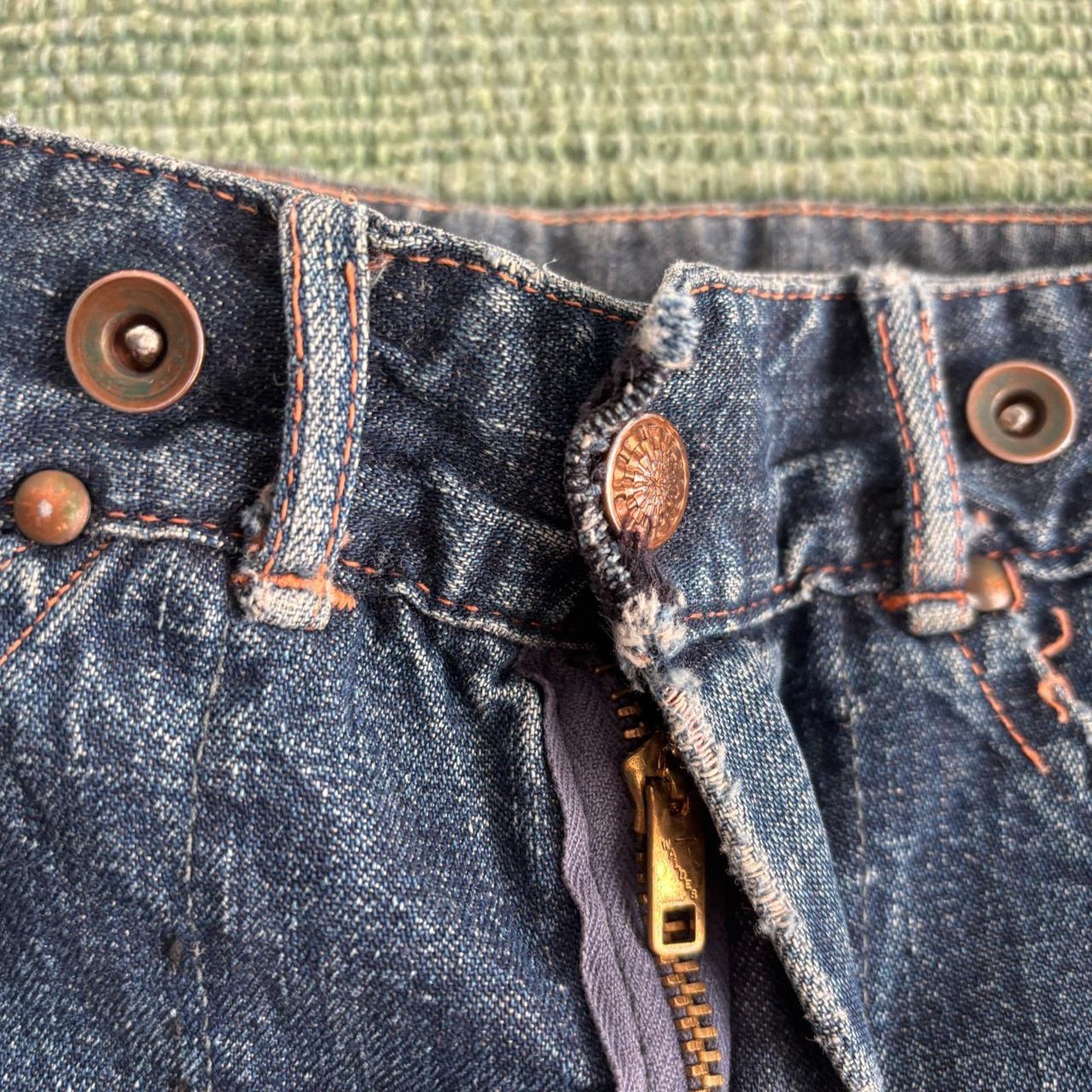 Vintage 1940s 50s Sanforzied Flannel Lined Denim Jeans 22x22.5 Size 22" - 3 Thumbnail
