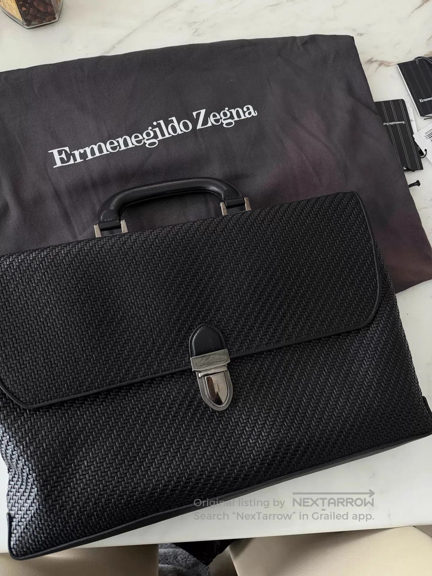 Ermenegildo Zegna Black Woven Briefcase with Lock Closure. Size ONE SIZE - 1 Thumbnail