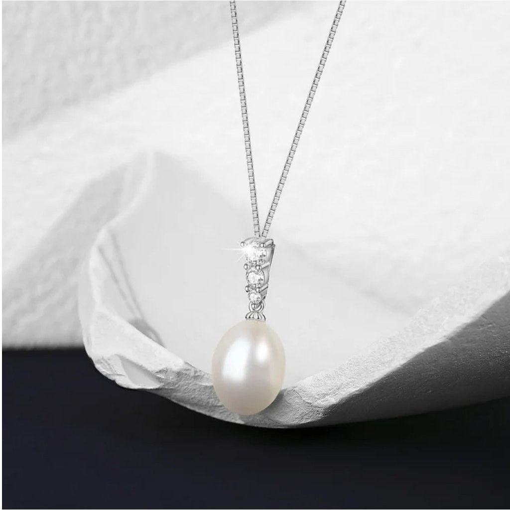 Unknown London Sterling Silver White Pearl Drop Necklace Cubic Zirconia Size ONE SIZE - 3 Thumbnail