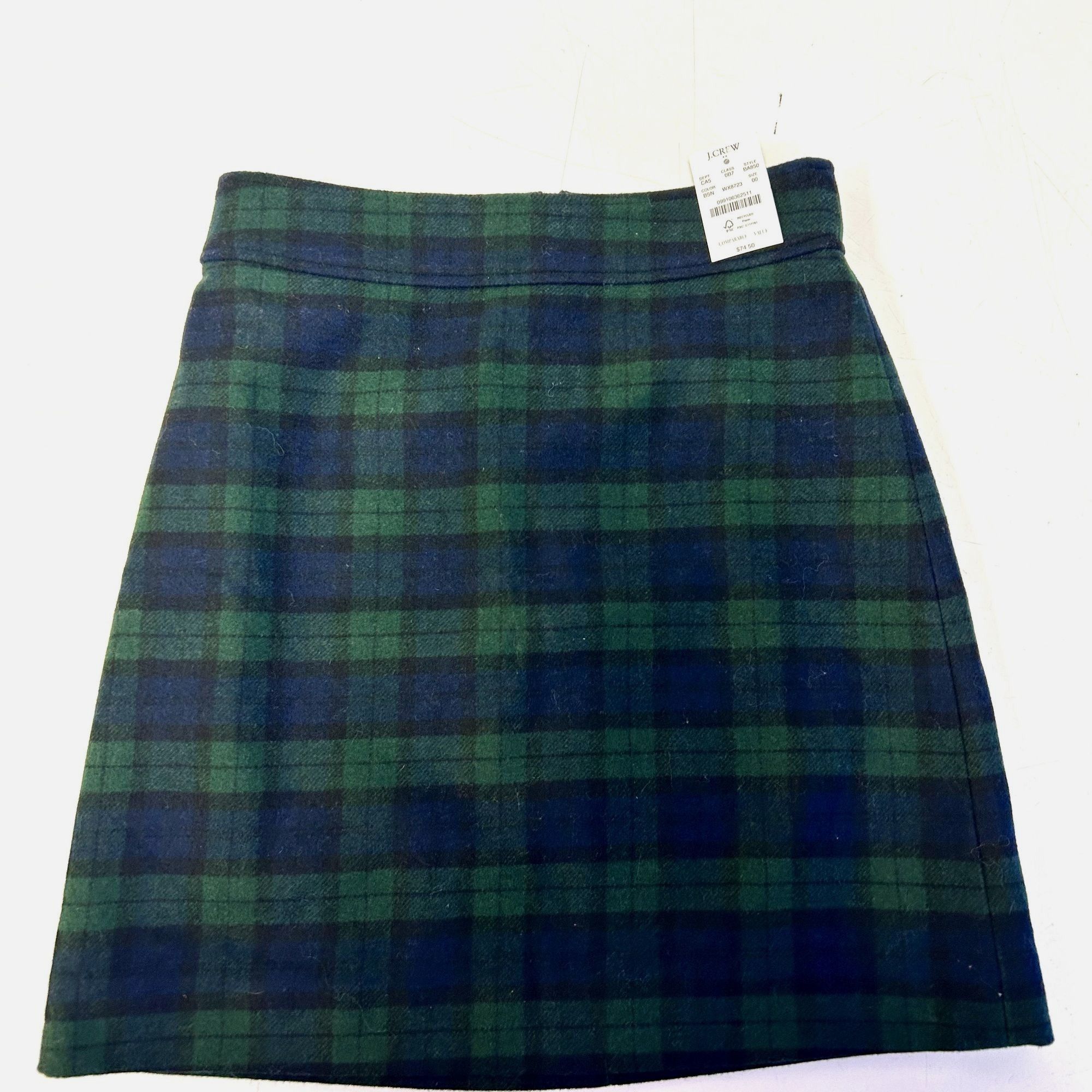J.Crew NWT New J Crew BLACKWATCH Wool TWEED Plaid Tartan Mini Skirt Size 24" / US 00 / IT 34 - 1 Thumbnail