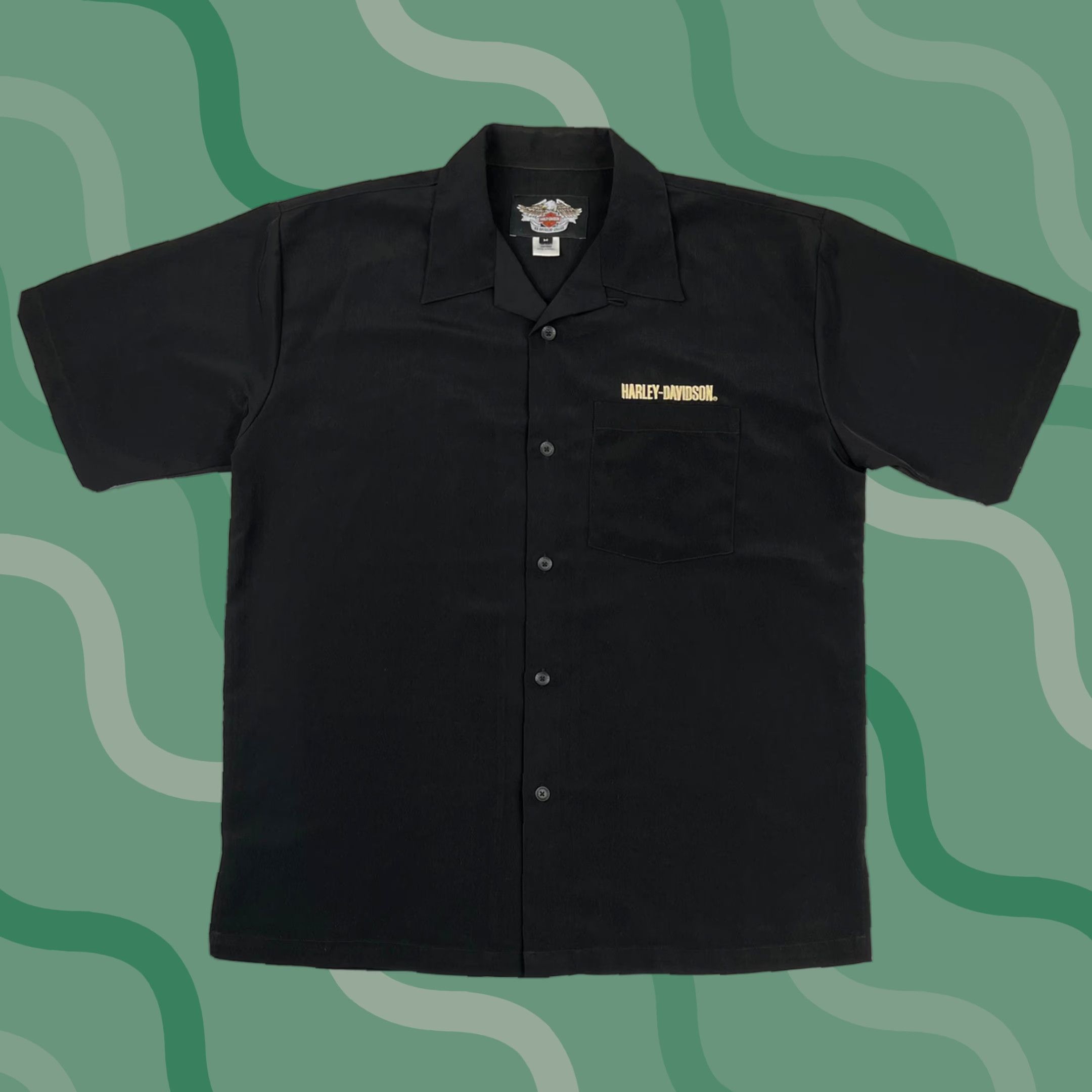 Harley Davidson VINTAGE Harley-Davidson Shirt Skull Satin Button-Down Men M Black Motorcycle Riding Short Sleeve Button Up Casual Size US M / EU 48-50 / 2 - 1 Thumbnail