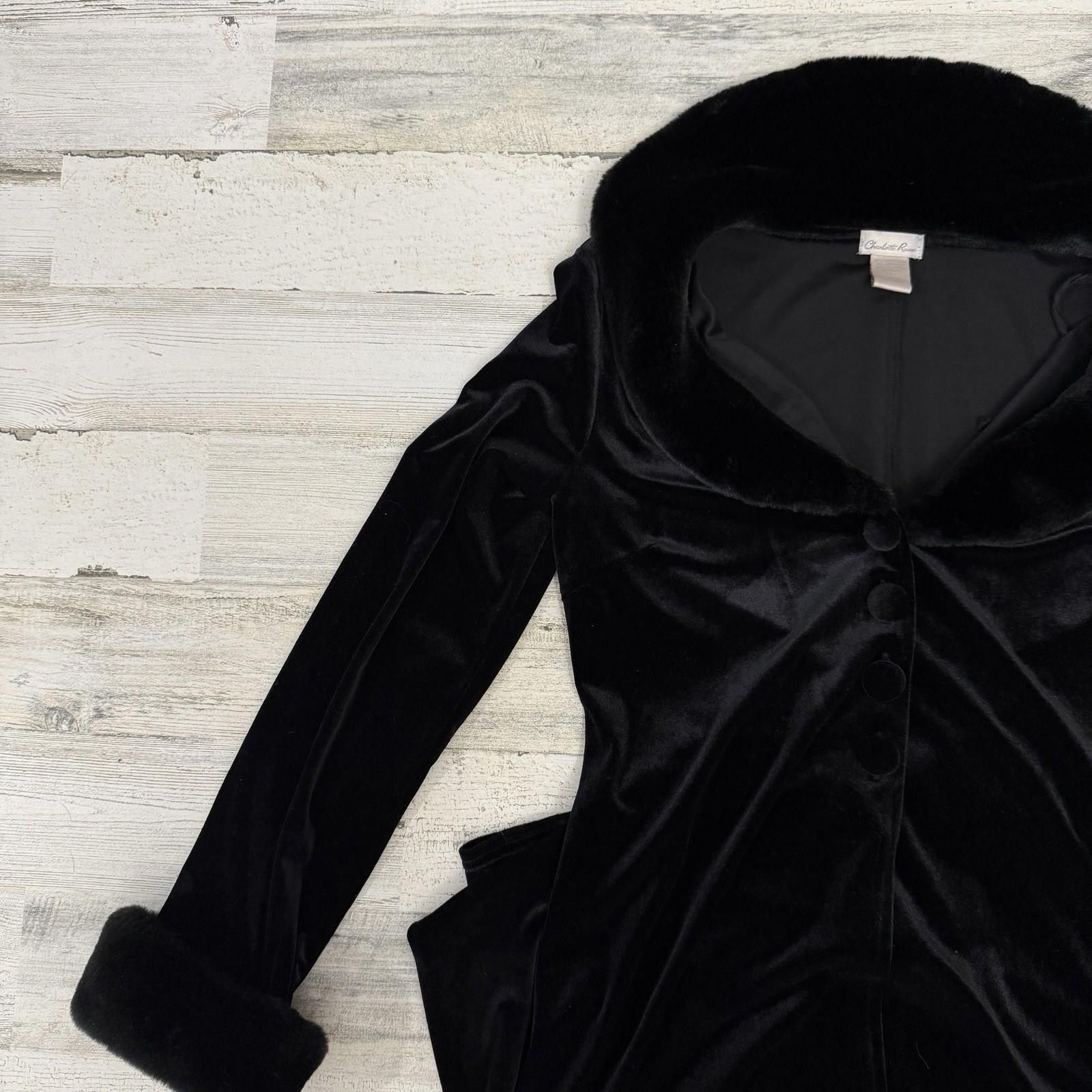 Designer Charlotte Russe velvet faux fur duster coat large Size L / US 10 / IT 46 - 5 Thumbnail