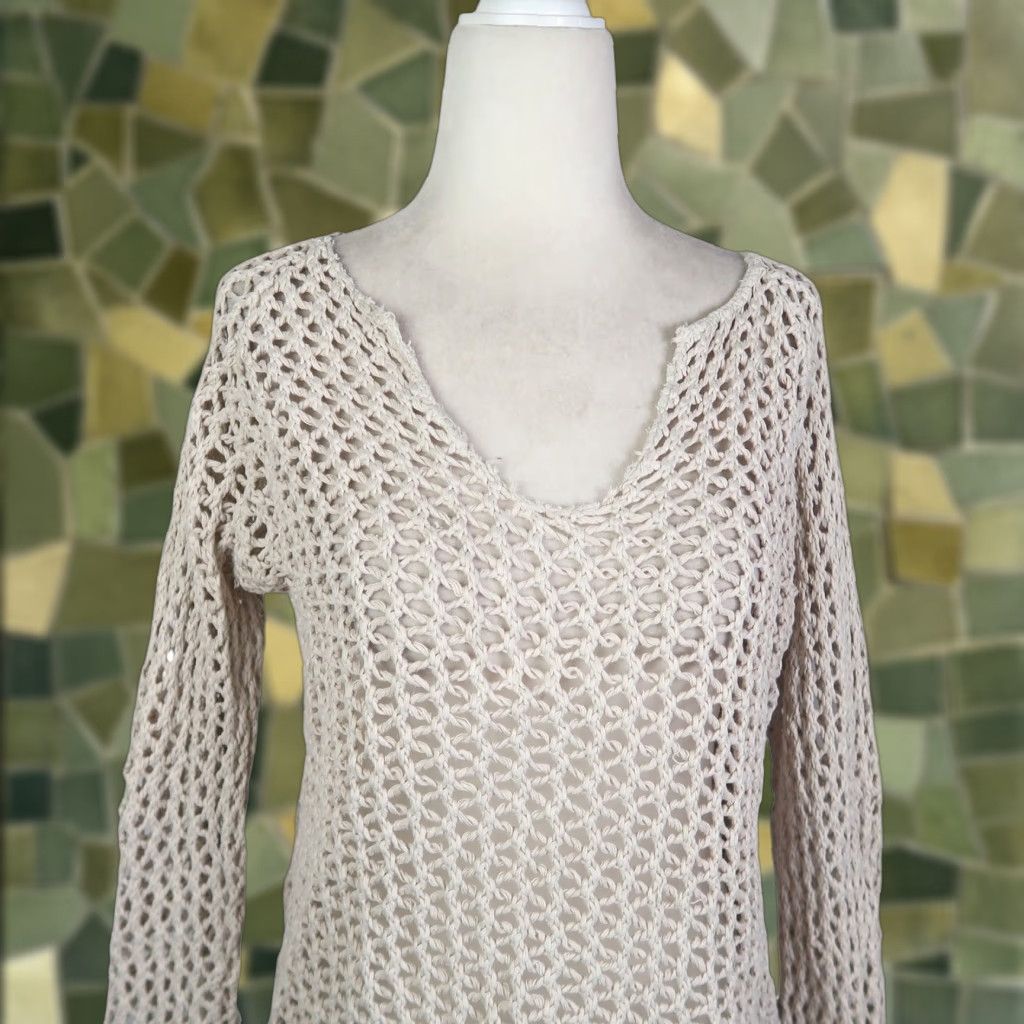 Vintage VINTAGE Xhilaration Cream Crochet Knit Flare Sleeve Sweater L Women Cotton Bohemian Pullover Size L / US 10 / IT 46 - 1 Thumbnail