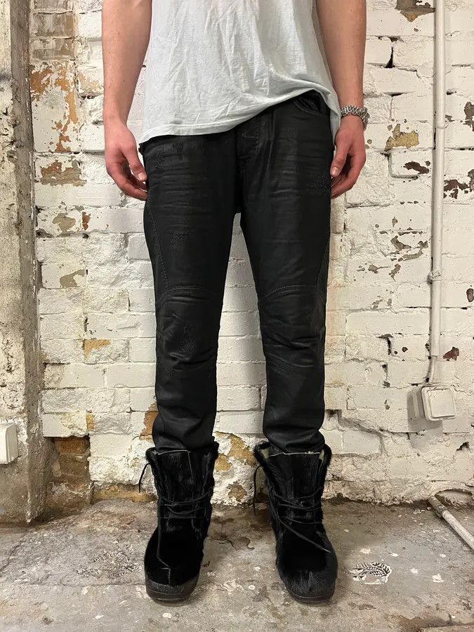 Diesel Black Waxed Slim Zip Denim Jeans