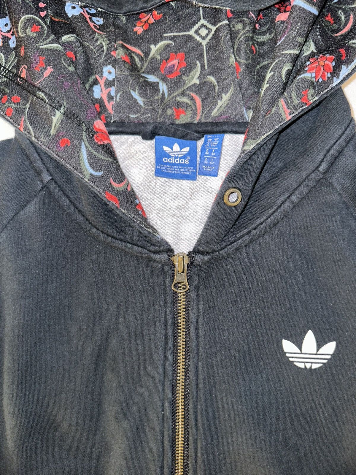 Adidas Black Floral Graphic Hoodie Size M / US 6-8 / IT 42-44 - 3 Thumbnail