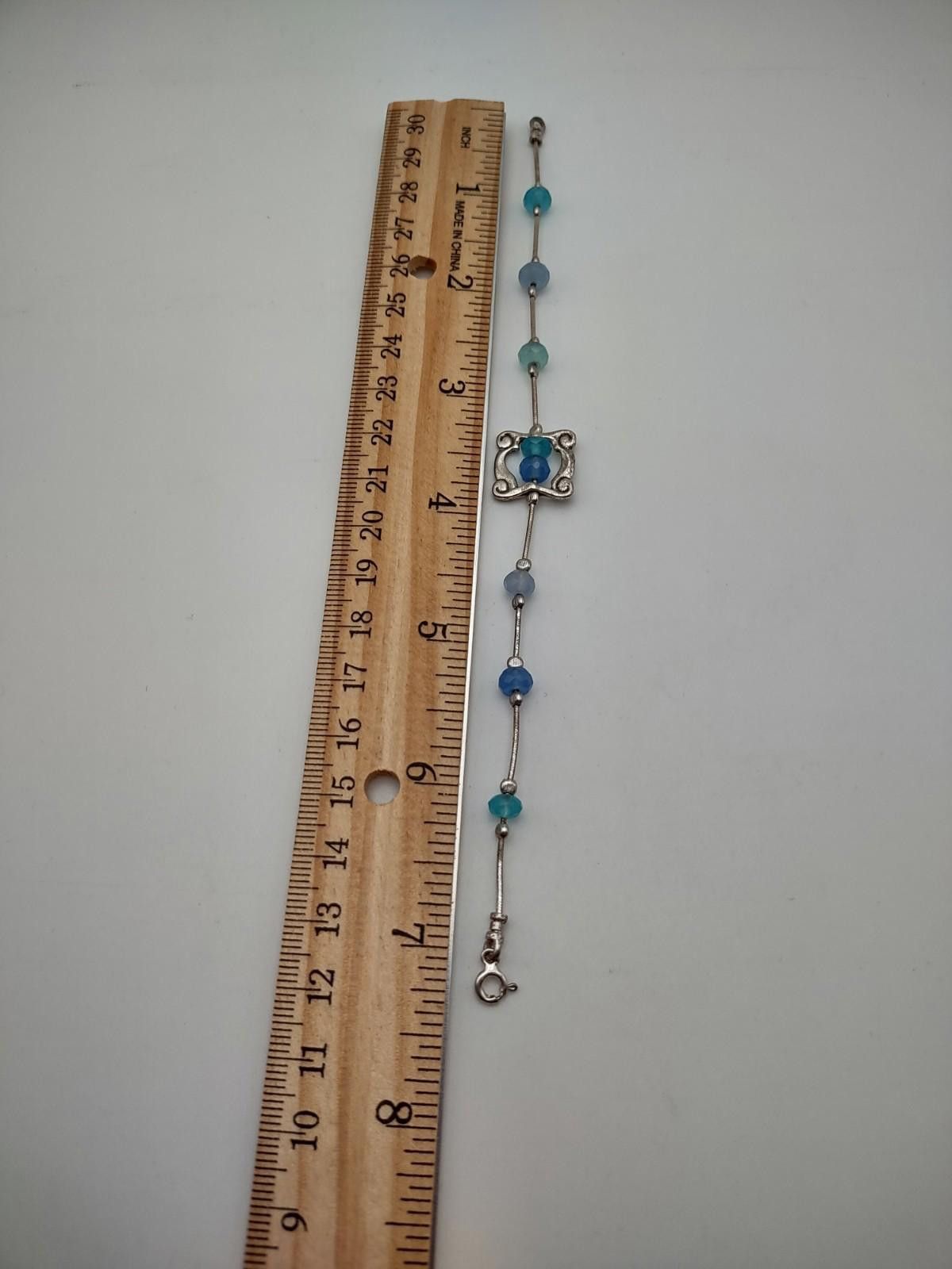 The Unbranded Brand 925 Sterling Silver Blue Bead Bracelet Art Nouveau Style Size ONE SIZE - 4 Thumbnail