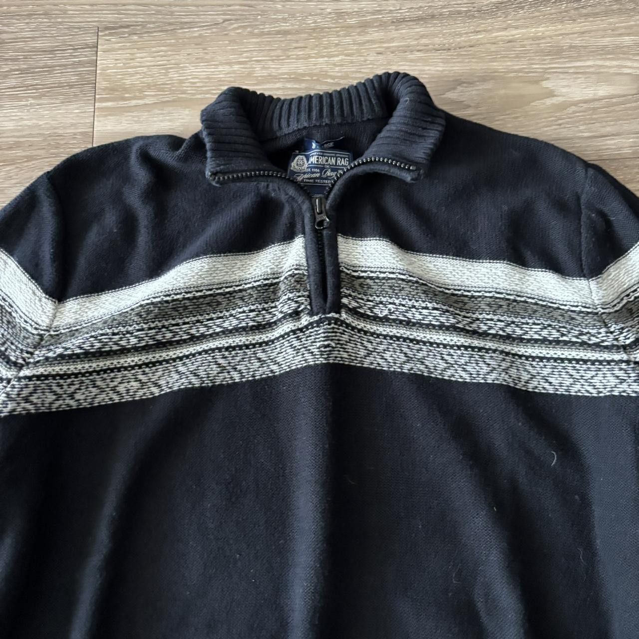 Japanese Brand Crazy Vintage Y2K/2000s Black Striped Quarter Zip Sweatshirt! Size US XL / EU 56 / 4 - 2 Thumbnail
