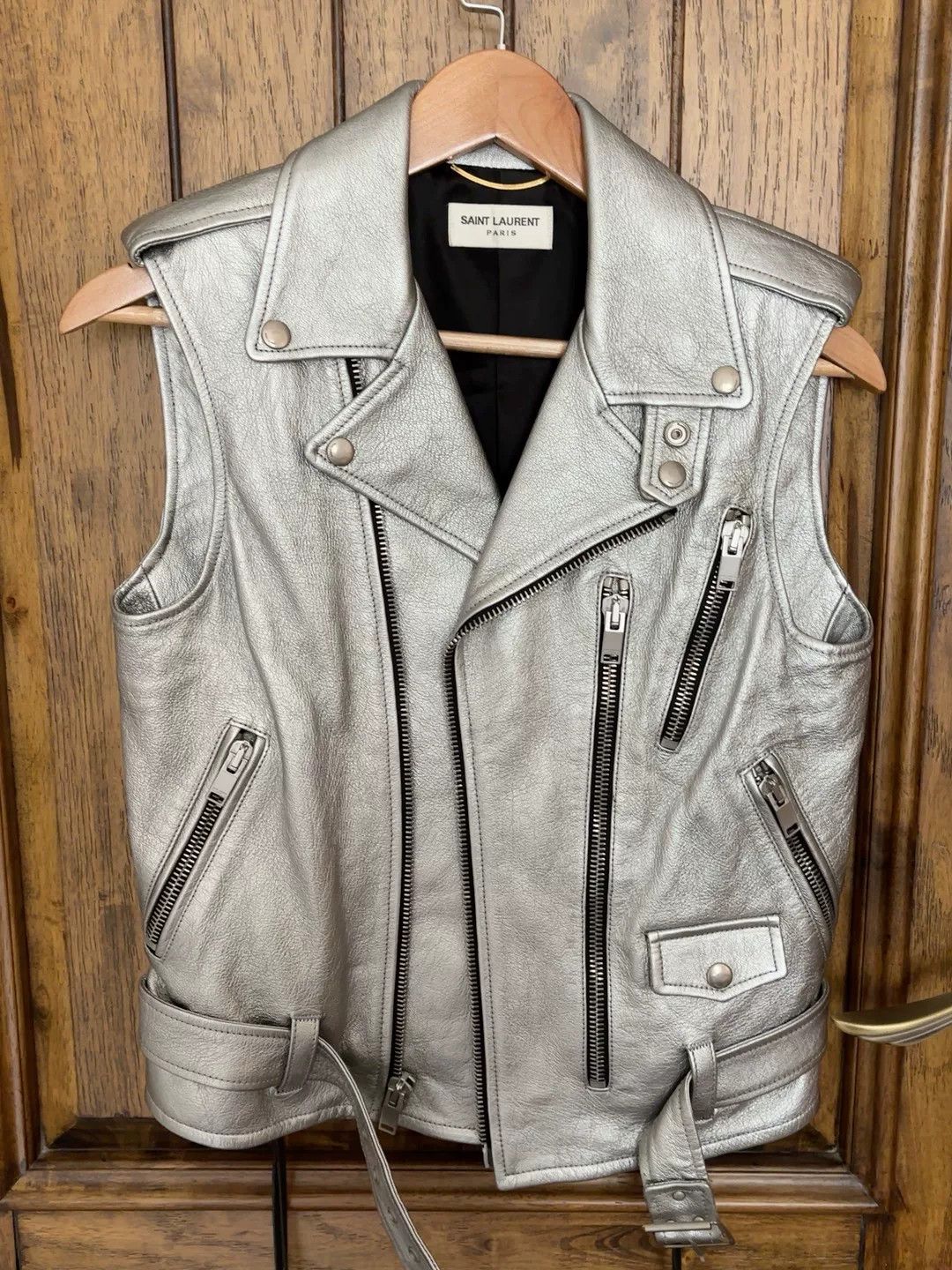 Saint Laurent Paris Saint Laurent Silver Leather Biker Vest Size S / US 4 / IT 40 - 1 Thumbnail