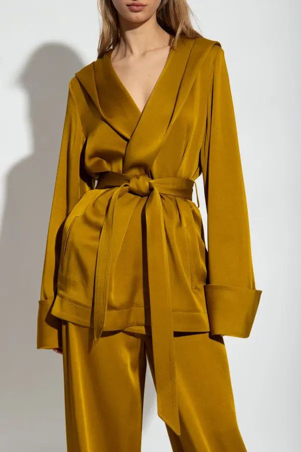 Saint Laurent Paris o1bcso1str0325 Hooded Jacket in Crepe Satin in Yellow Size XL / US 12-14 / IT 48-50 - 2 Thumbnail